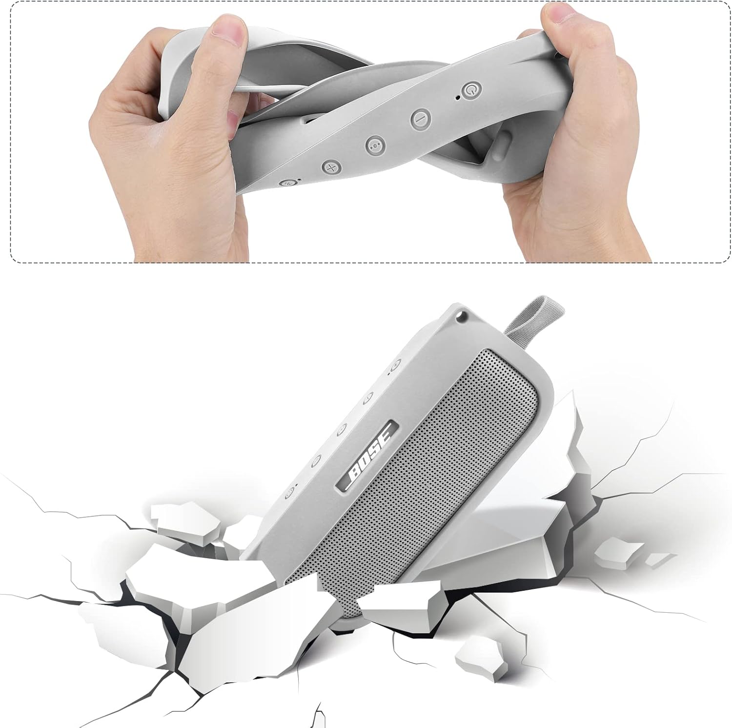 co2CREA Funda de silicona suave de repuesto para altavoz portátil Bose SoundLink Flex Bluetooth (funda de silicona, funda de humo blanco)
