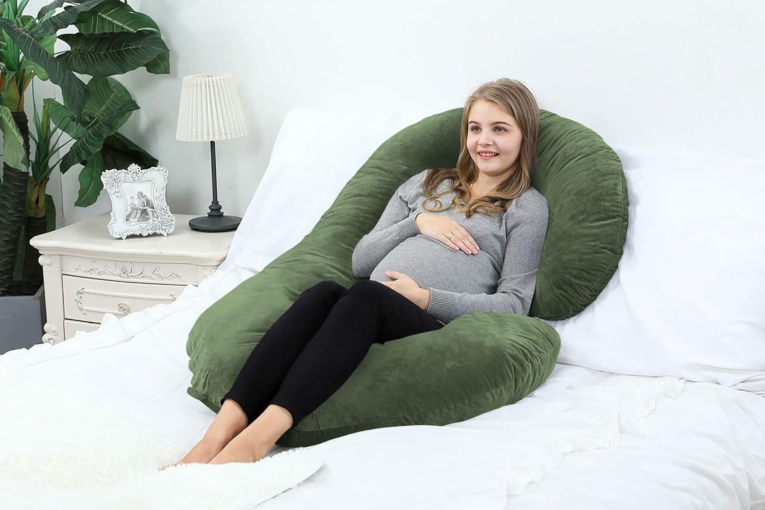 Almohadas de embarazo de 63 pulgadas, almohada de cuerpo completo en forma de C, funda de algodón egipcio, musgo, almohadas de embarazo para dormir,