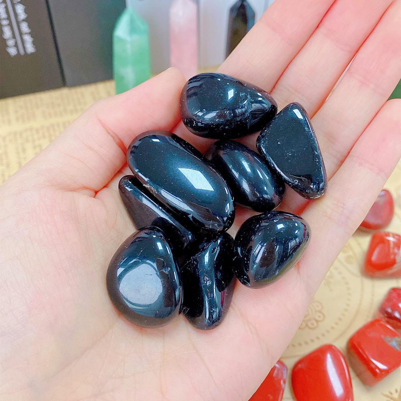 QINJIEJIE Piedras pulidas de obsidiana negra de 0.9 libras, piedras preciosas a granel de 0.6 a 1 pulgada, rocas de piedra de cuarzo irregular,