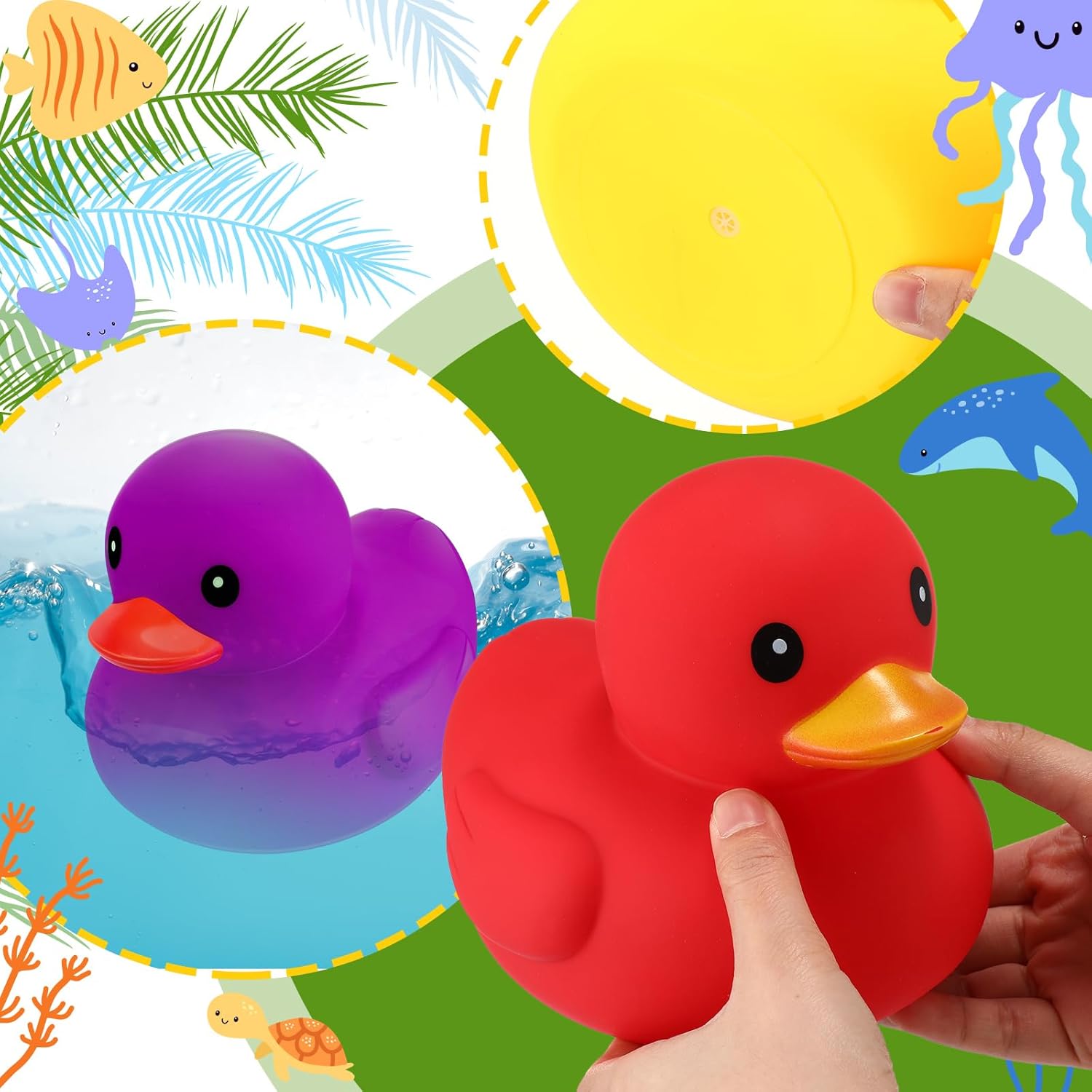 Juego de 6 patos de goma de 7.1 pulgadas, juego de patos de goma grandes y coloridos para fiestas, patos flotantes y chirriantes, juguetes de tina