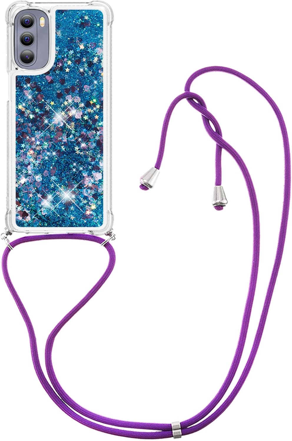 Asuwish Funda de teléfono para Moto G Stylus 2022 4G con protector de pantalla y correa cruzada, con purpurina líquida, cubierta protectora delgada