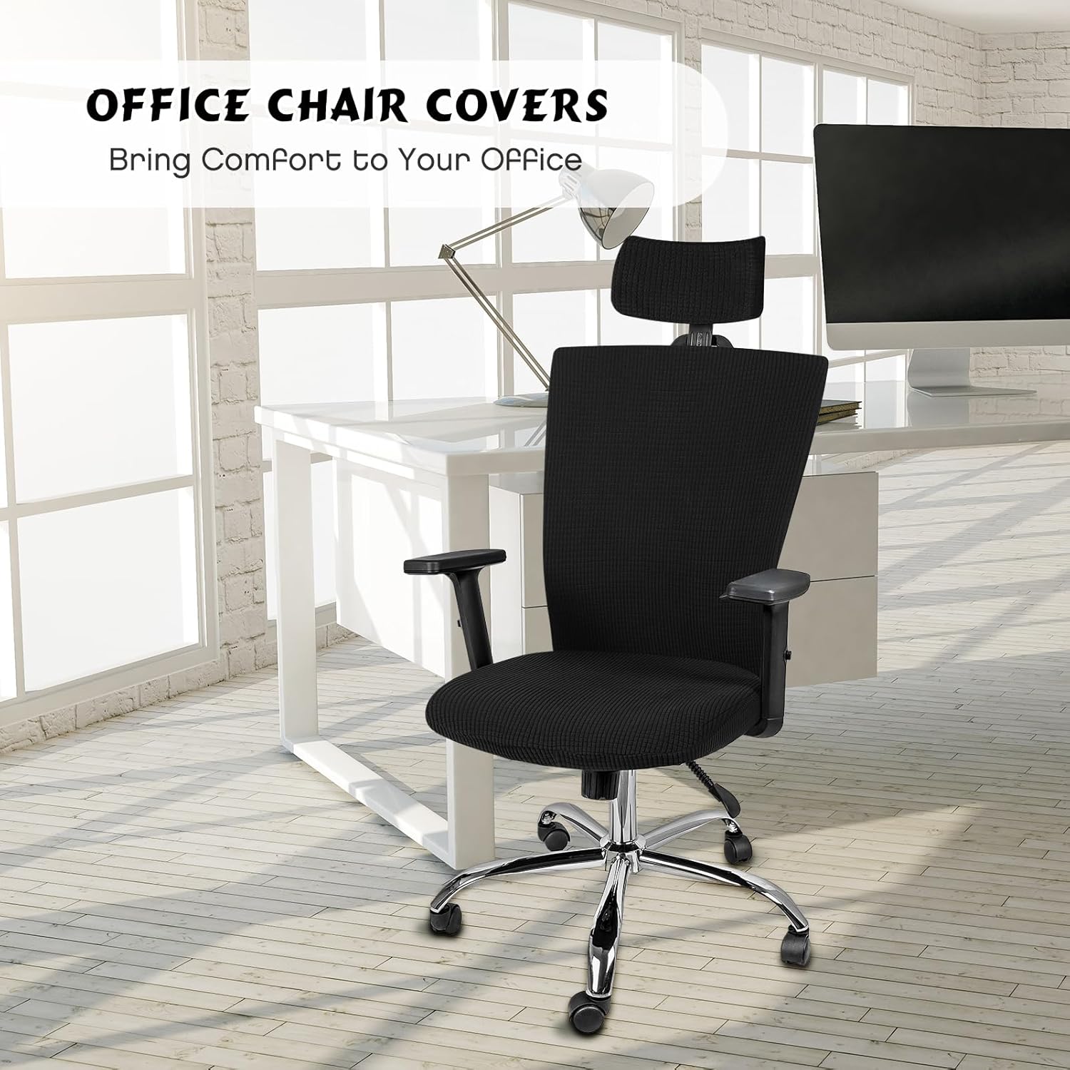 Lounsweer Funda para silla con reposacabezas de 3 piezas, funda para silla de oficina, con ruedas, fundas elásticas y lavables para silla de