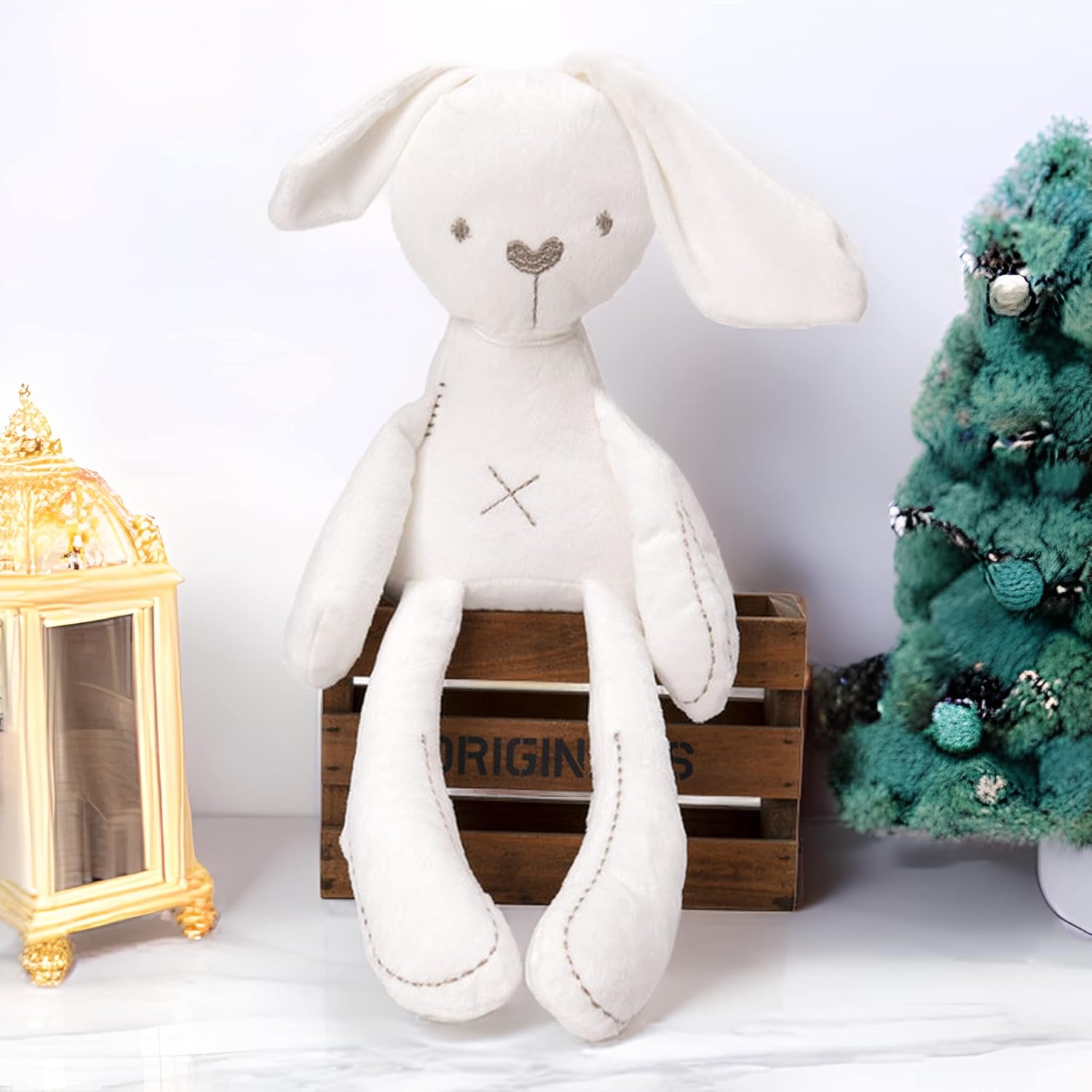Paquete de 2 juguetes de peluche de conejo, conejito de peluche de Pascua, peluche de conejo para dormir, relleno de algodón suave, regalos de
