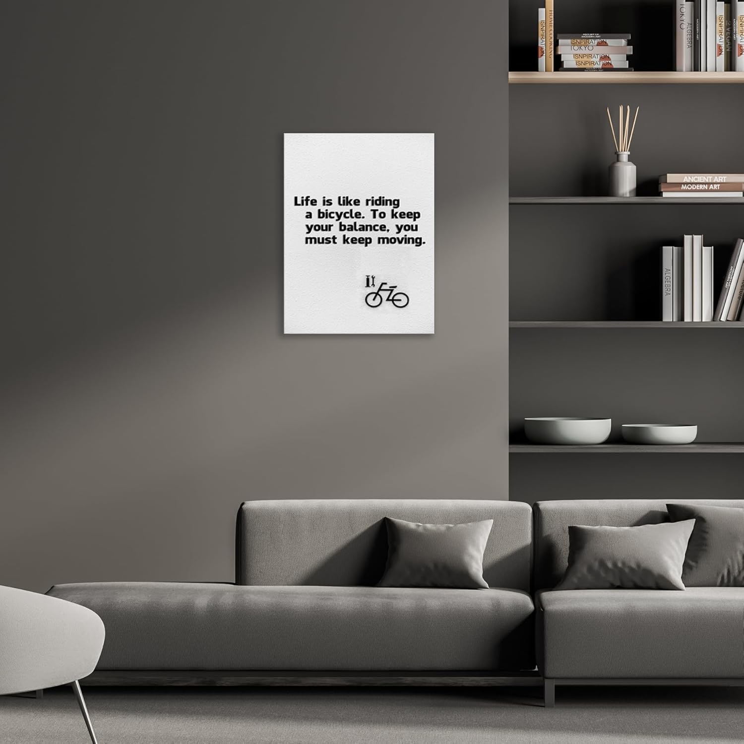 Arte de pared inspirador para la decoración de la oficina en el hogar, la vida es como andar en bicicleta, lienzo blanco y negro, póster positivo