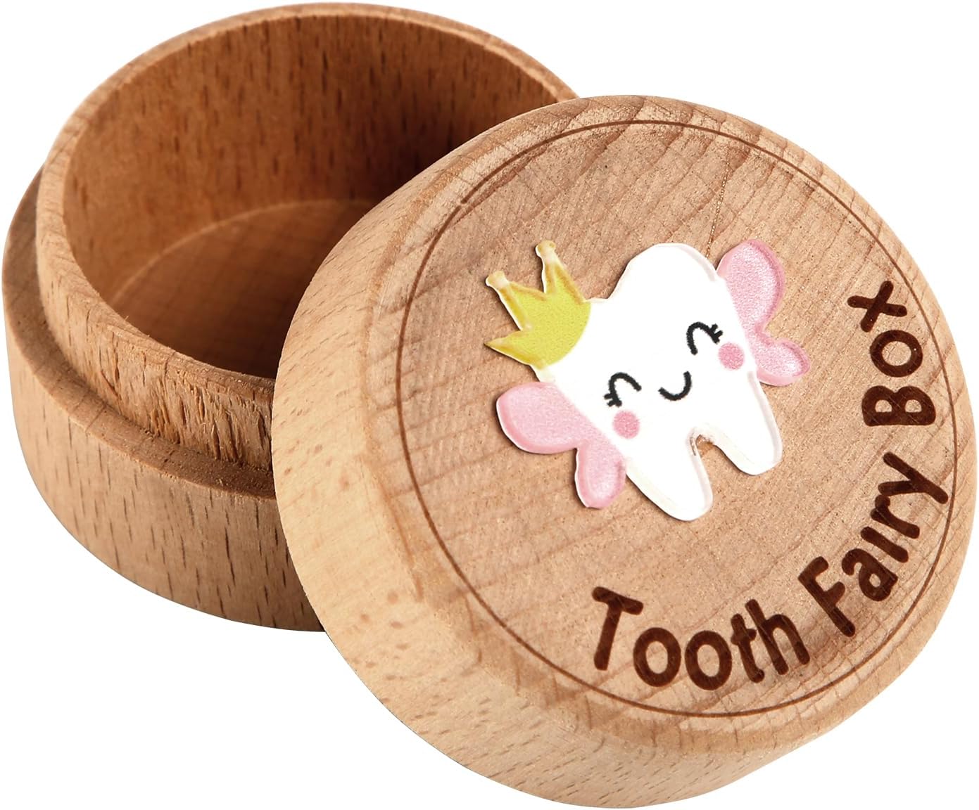 Caja de madera tallada con dientes 3D, caja de almacenamiento de recuerdos de dientes perdidos para niños y niñas