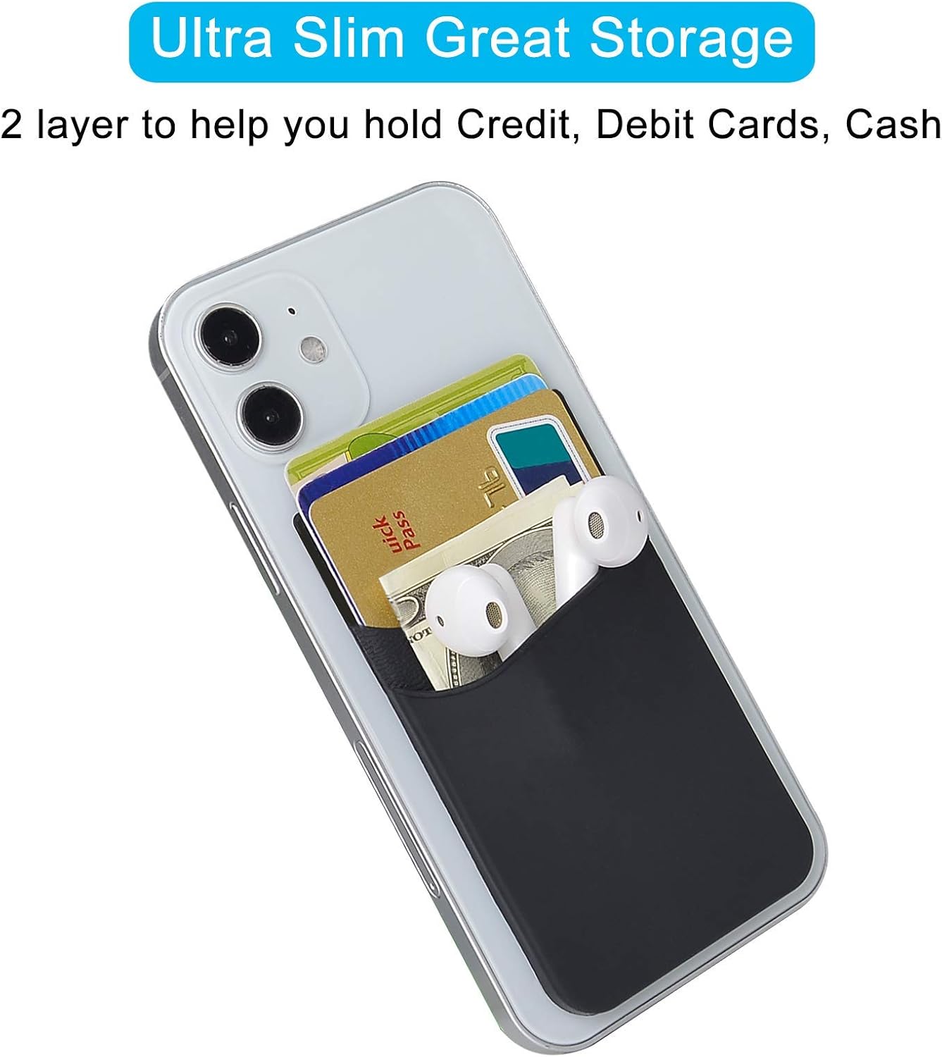 SS Tarjetero para funda de teléfono, cartera de teléfono adhesivo de silicona para teléfono celular, adecuado para iPhone, Samsung Galaxy y