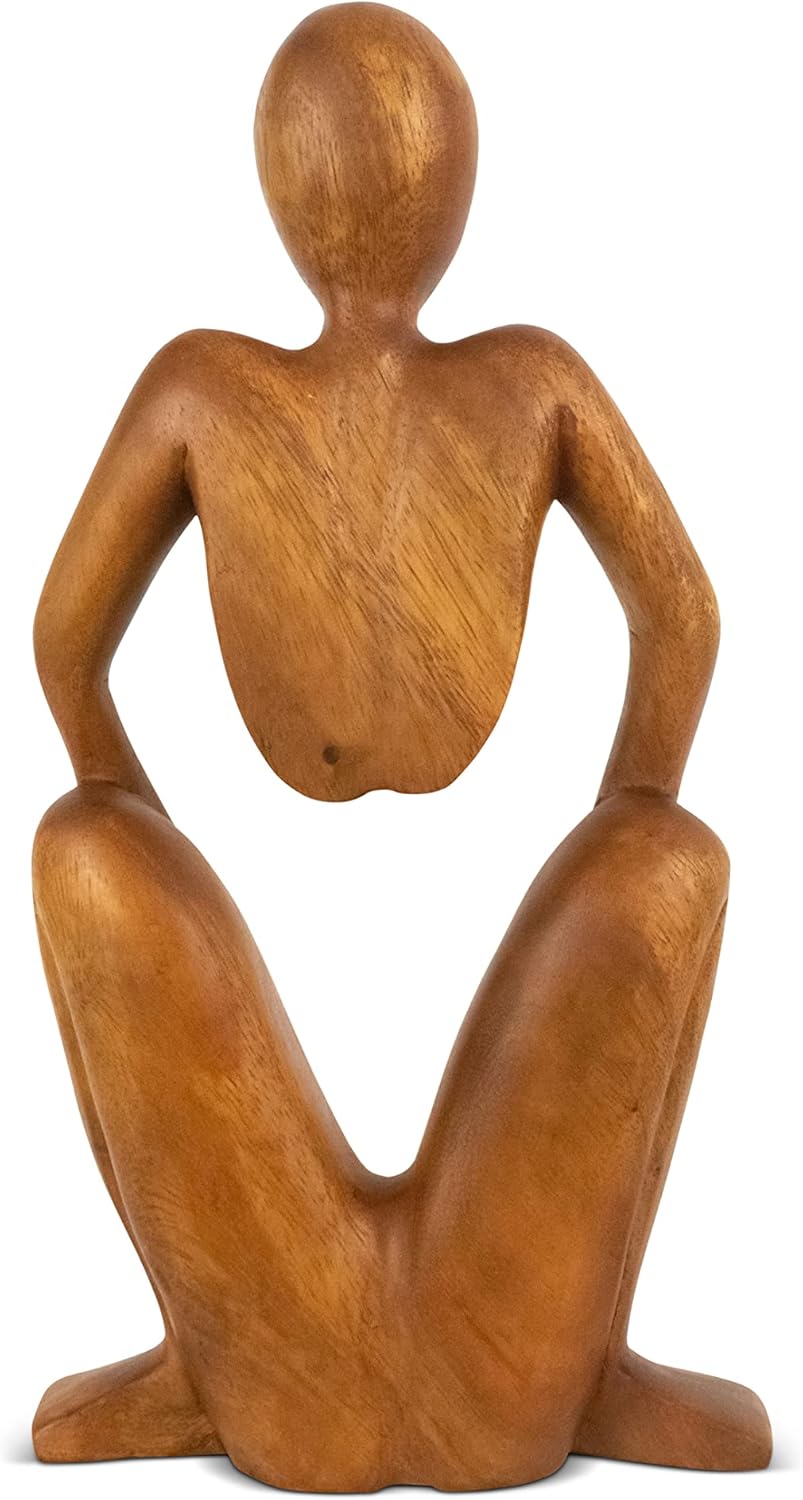 G6 Collection Estatua de escultura abstracta de madera de 12 pulgadas hecha a mano Hombre en cuclillas Arte de regalo, decoración decorativa para