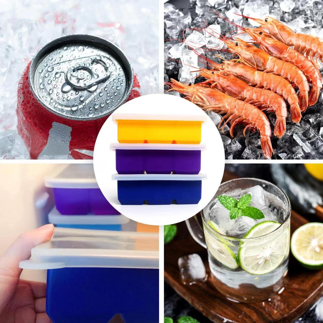 Paquete de 3 bandejas para cubitos de hielo, moldes de silicona de gran tamaño con tapas extraíbles, reutilizables y sin BPA para whisky, cóctel,