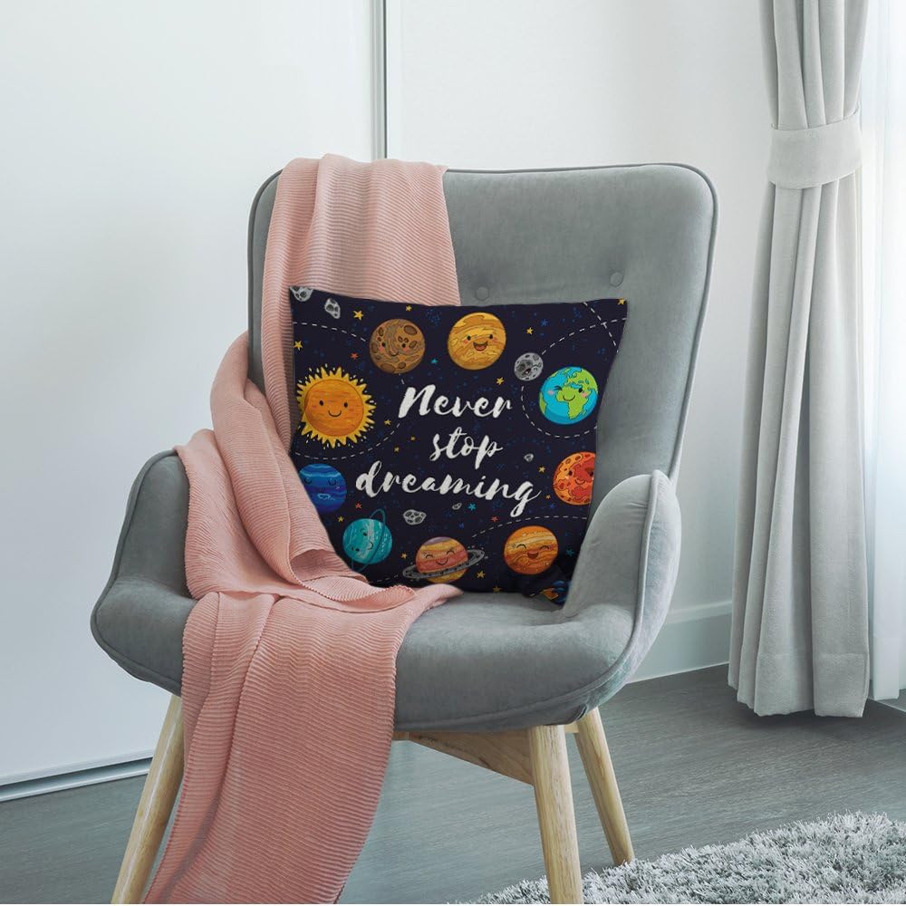 HGOD DESIGNS Funda de almohada para el espacio exterior, planetas y cúmulos de estrellas, sistema solar, luna y cometas, sol, cosmos, algodón, lino,
