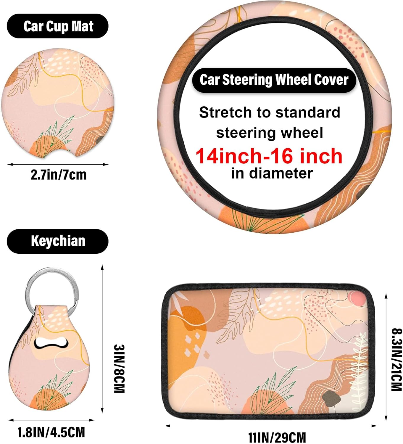 Funda para volante de automóvil con estampado de hojas rosas y naranjas, 10 unidades, almohadilla para reposabrazos de consola central, funda para