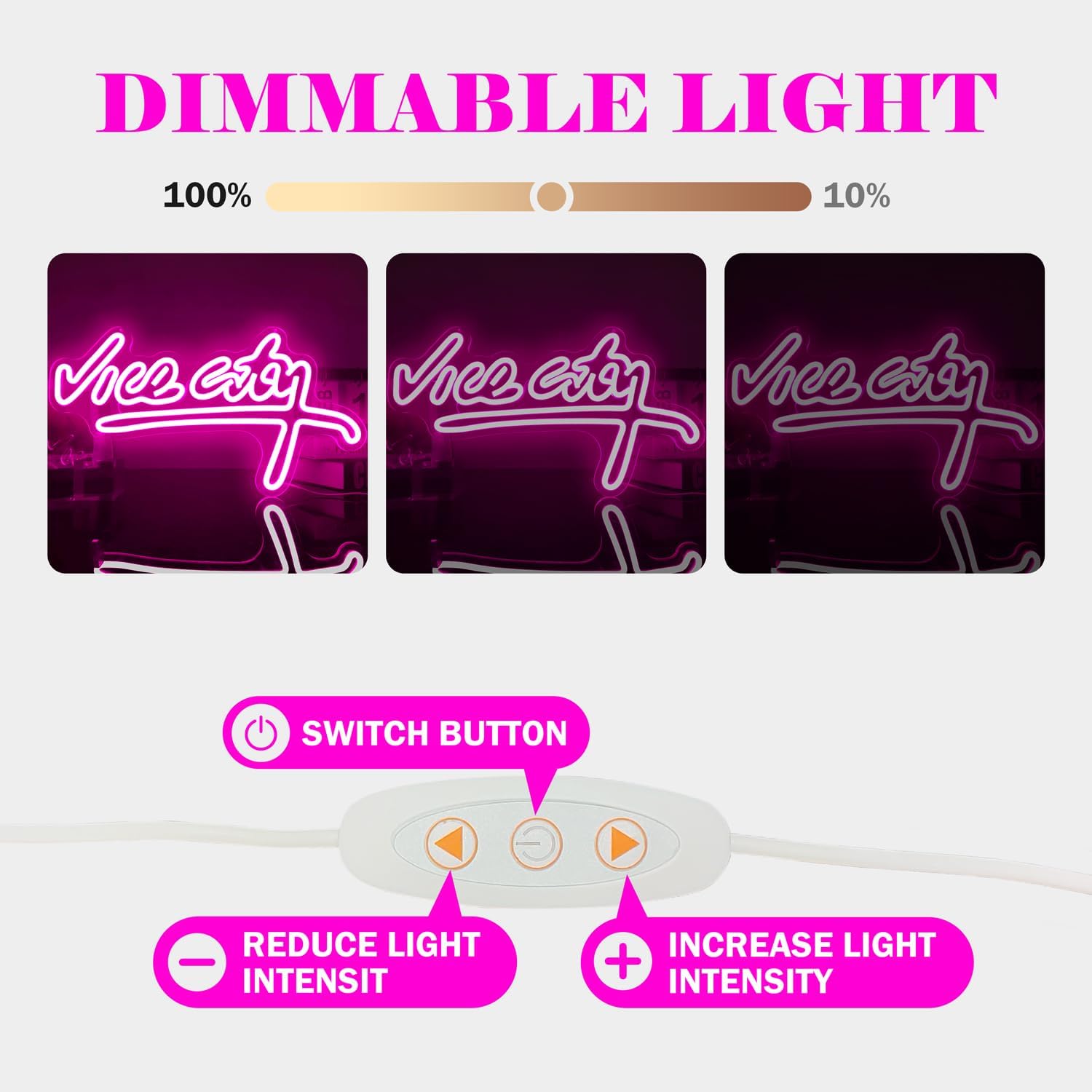 Letrero de neón de Vice City para pared, letreros de luz rosa para sala de juegos, dormitorio, bar, fiesta, decoración de pared, letras de neón para