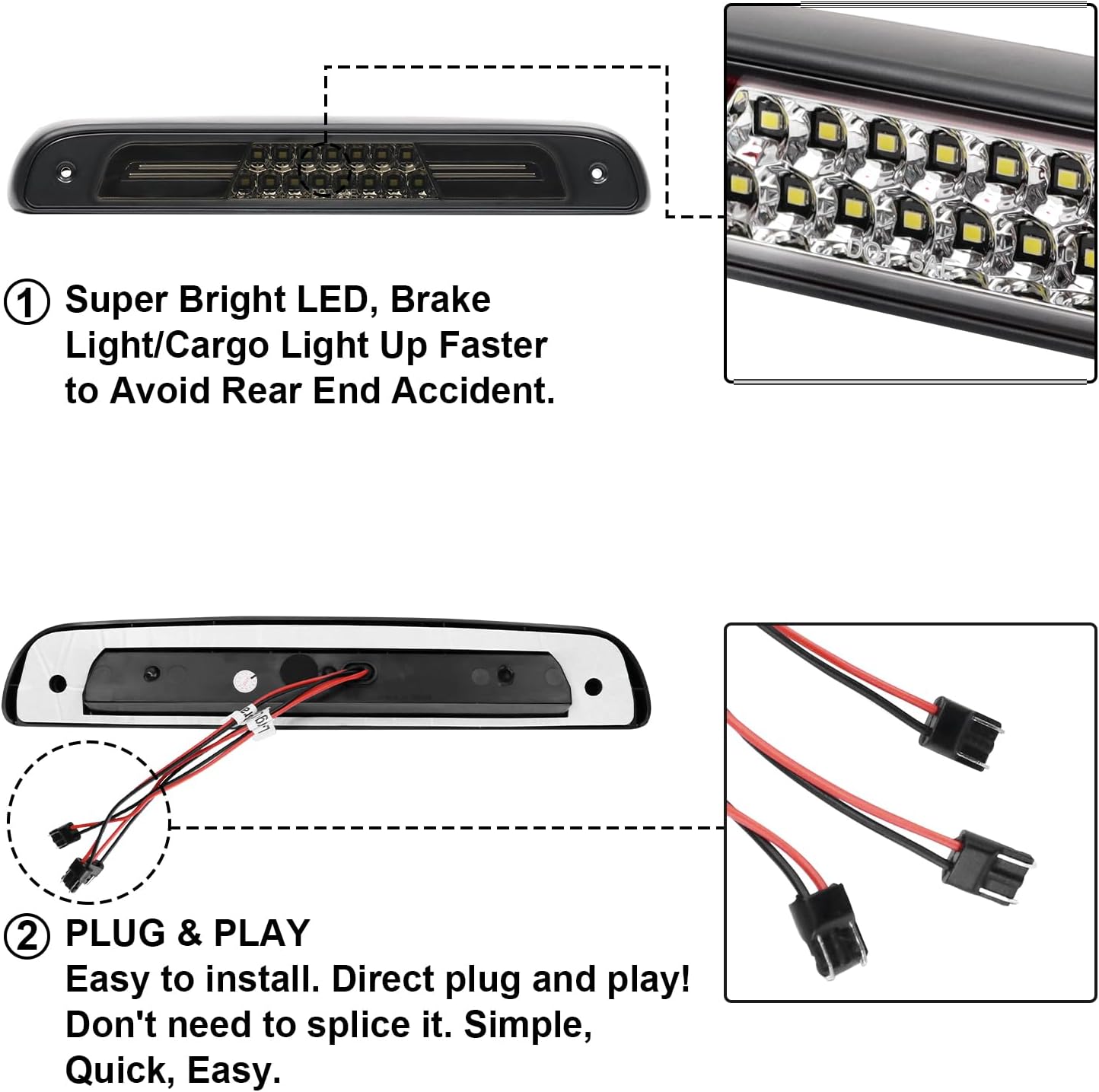 Tercera tercera luz de freno LED compatible con F150 y F250 94-96para F250 HD 97para f350 94-97para Bronco 92-96 ensamblajes de luz de freno de