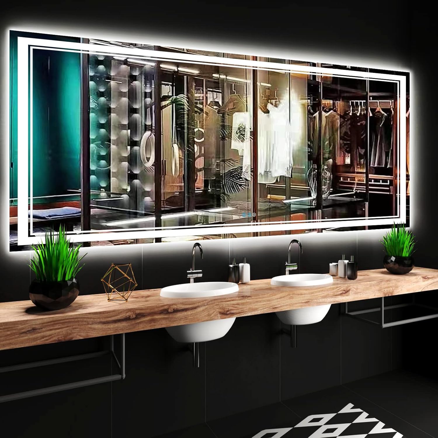 DIDIDADA Espejo LED de baño de 36 x 72 pulgadas para baño montado en la pared, espejo de tocador iluminado de 72 pulgadas con luces, 3 colores,