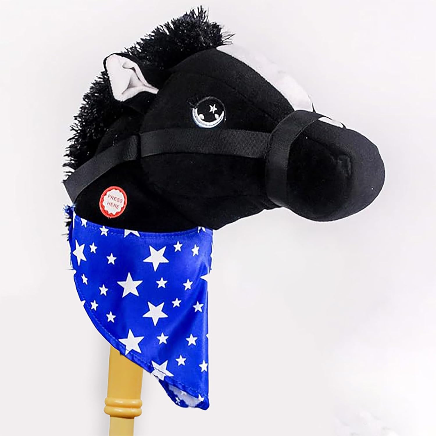 PonyLand Caballo de palo negro con juguete de sonido, 28 pulgadas