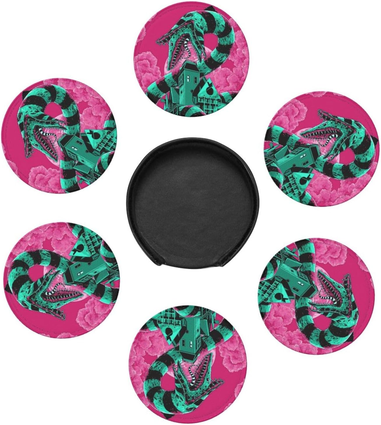 Juego de 6 posavasos de cuero para bebidas con soporte, adecuados para tipos de tazas