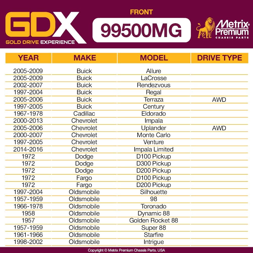 Metrix Premium GDX – Juego de 2 barras estabilizadoras delanteras K700527  K5342 para 05-09 Buick Allure, 05-09 LaCrosse, 02-07 Rendezvous, 97-04