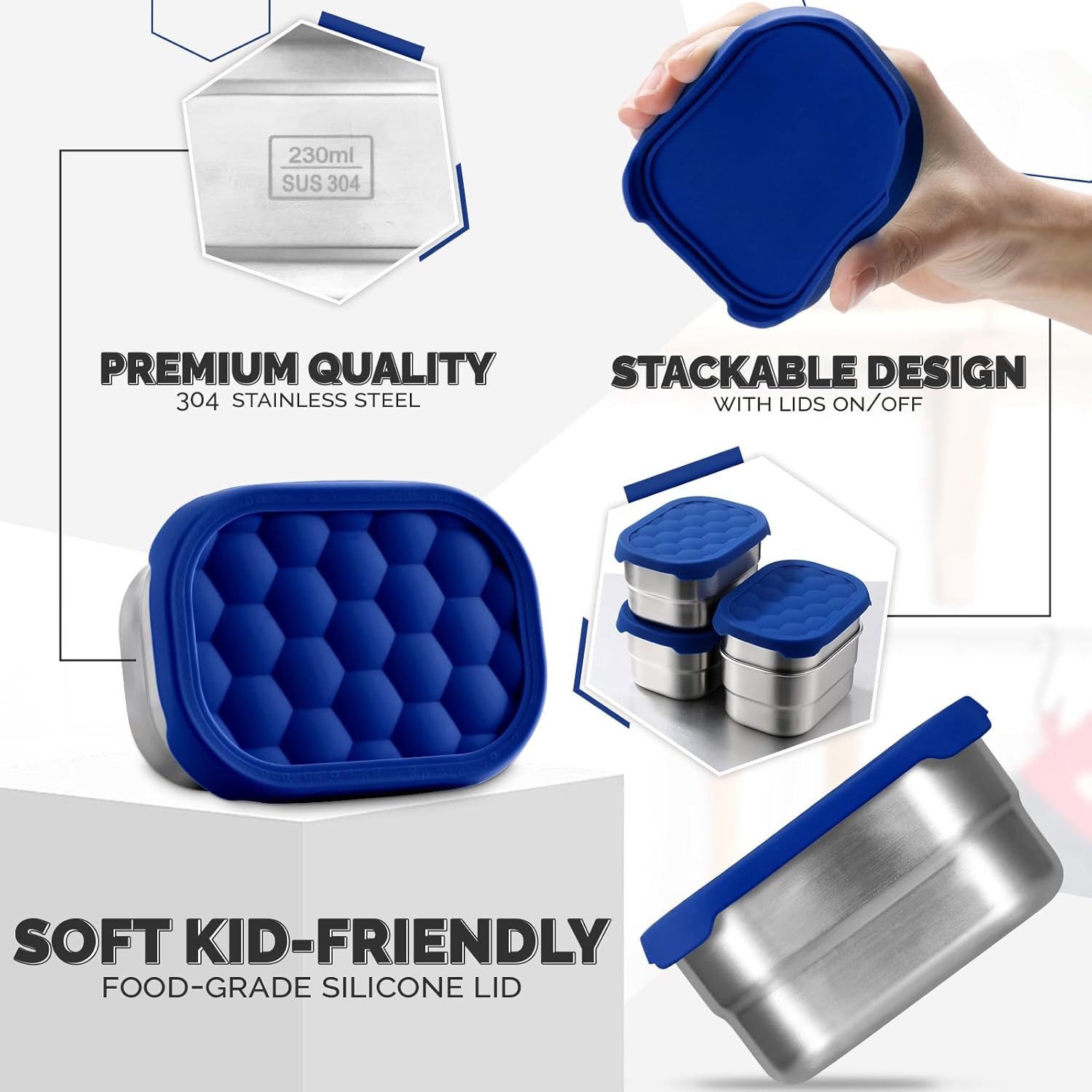 Tioncy 10 recipientes de acero inoxidable para niños, fiambrera de acero inoxidable fácil de abrir para niños con tapas de silicona a prueba de