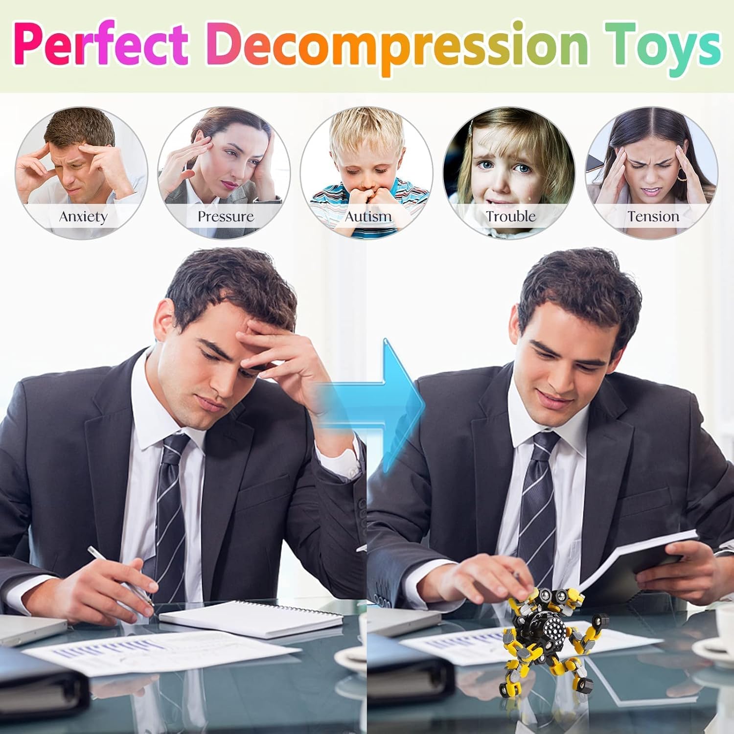 Fidget Spinners transformables de 32 piezas para niños y adultos, juguetes sensoriales para aliviar el estrés para niños y niñas, giroscopios de