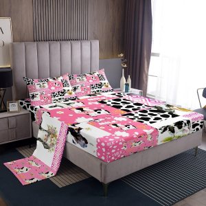 Erosebridal Juego de sábanas tamaño individual con estampado de vaca rosa, juego de sábanas de animales kawaii, juego de sábanas de vida silvestre, Erosebridal Juego de sábanas tamaño individual con estampado de vaca rosa, juego de sábanas de animales kawaii, juego de sábanas de vida silvestre,