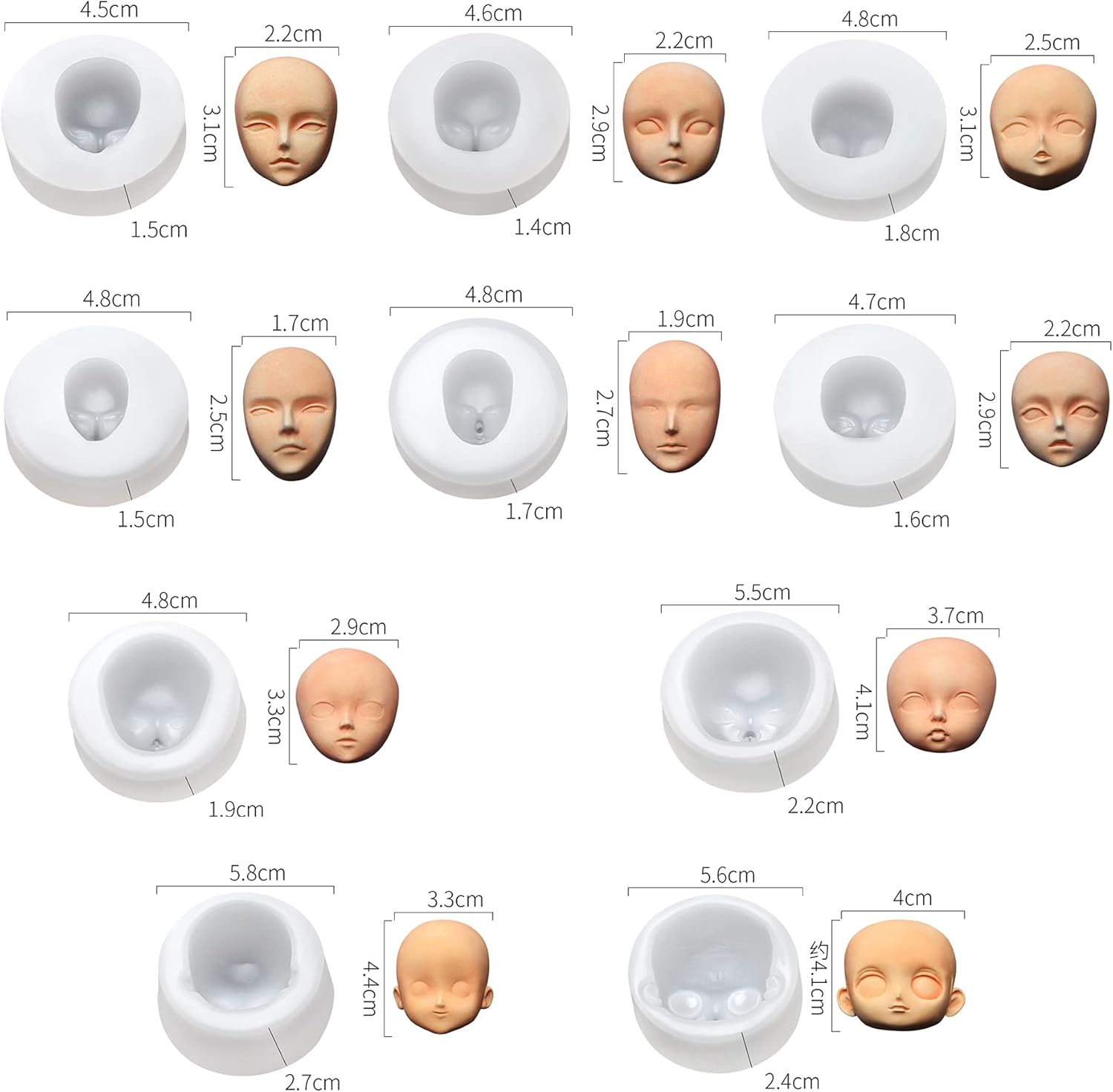 Moldes de silicona de cara humana para bricolaje, pasteles, fondant, galletas, pudín de azúcar, dulces, dulces, postre, decoración de velas,