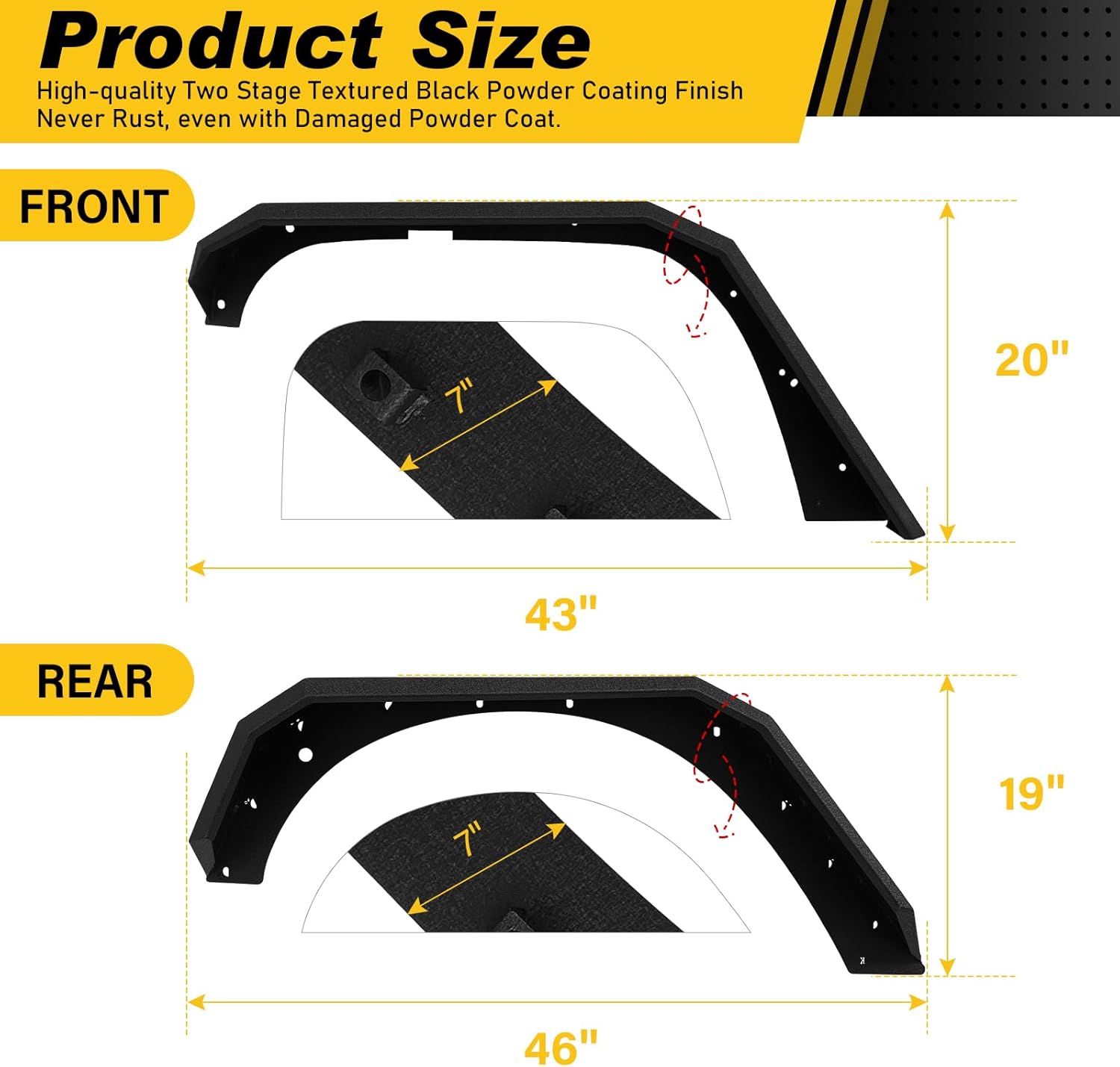 SUORTO Guardabarros delanteros y traseros planos compatibles con Jeep Wrangler JK JKU Unlimited 24 puertas de acero resistente todoterreno