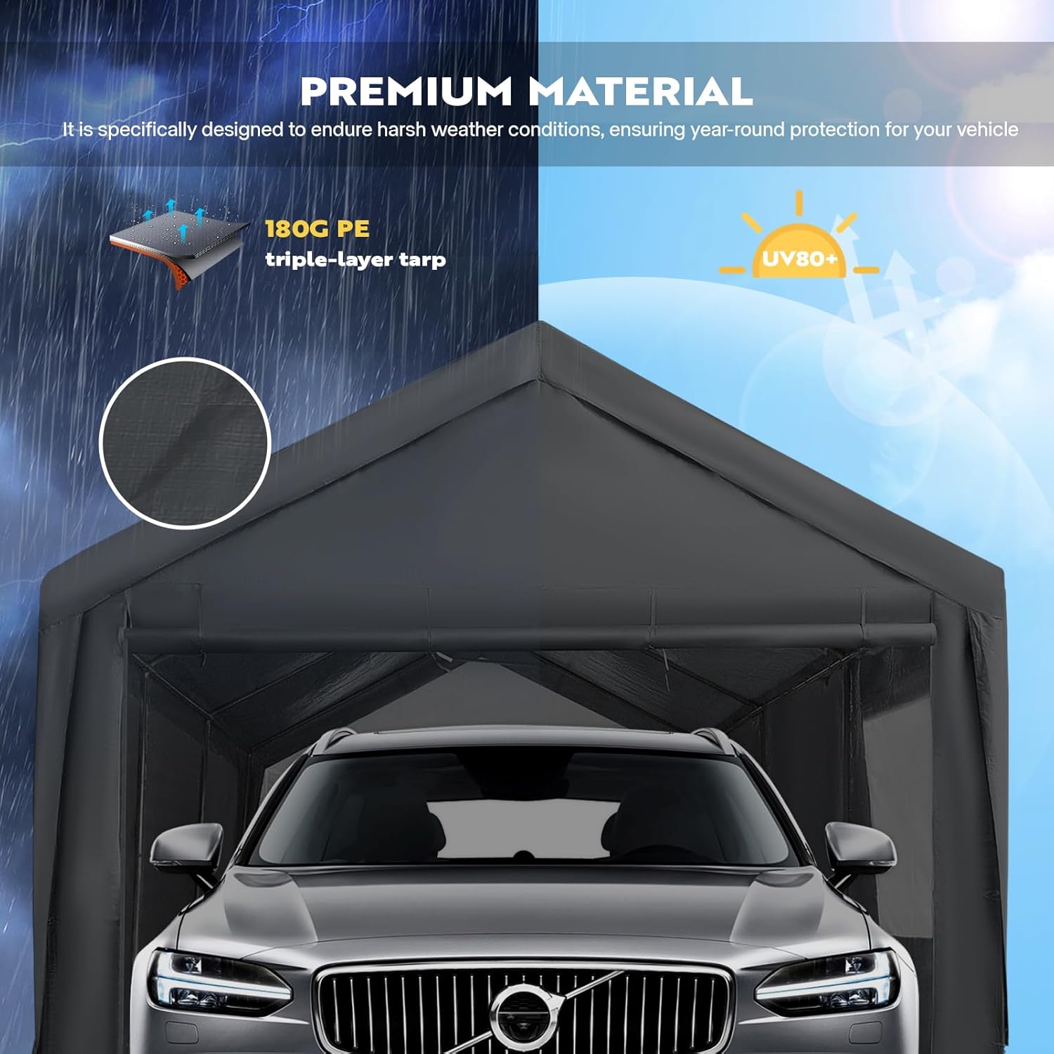 VIVOHOME Cochera de 10 x 20 pies, garaje portátil resistente con 4 ventanas ventiladas enrollables, puerta con cremallera y paredes laterales