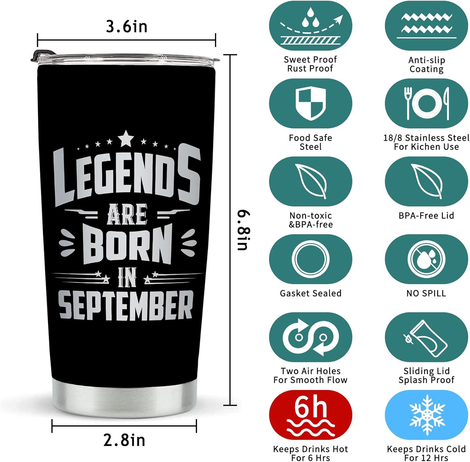Regalos para hombres, ideas de regalo de cumpleaños para hombres, vaso de 20 onzas con tapa y popote para él, novio, marido, hijo, papá, leyendas