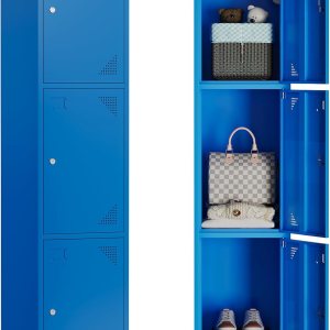 Armario de almacenamiento de acero azul de 71 pulgadas con 3 puertas para oficina, escuela, gimnasio, armarios de almacenamiento de metal para Armario de almacenamiento de acero azul de 71 pulgadas con 3 puertas para oficina, escuela, gimnasio, armarios de almacenamiento de metal para