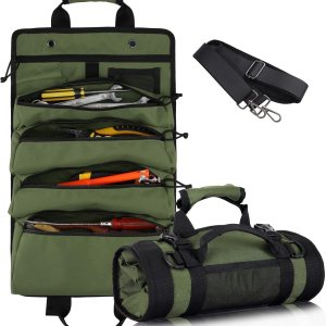 Koolertron Organizador de bolsa de herramientas enrollable, bolsa de almacenamiento de herramientas para múltiples herramientas, 4 cremalleras, lona Koolertron Organizador de bolsa de herramientas enrollable, bolsa de almacenamiento de herramientas para múltiples herramientas, 4 cremalleras, lona