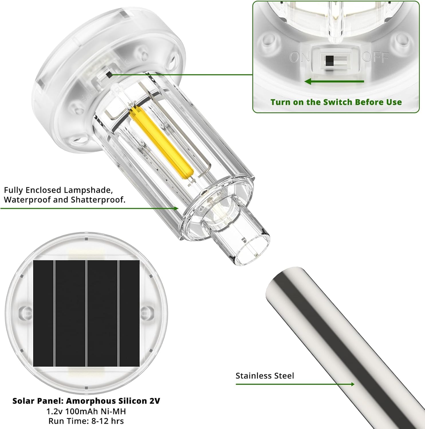 PEATOP Paquete de 10 luces solares para exteriores, luces LED solares para caminos de paisaje, luces LED solares para jardín, luces impermeables