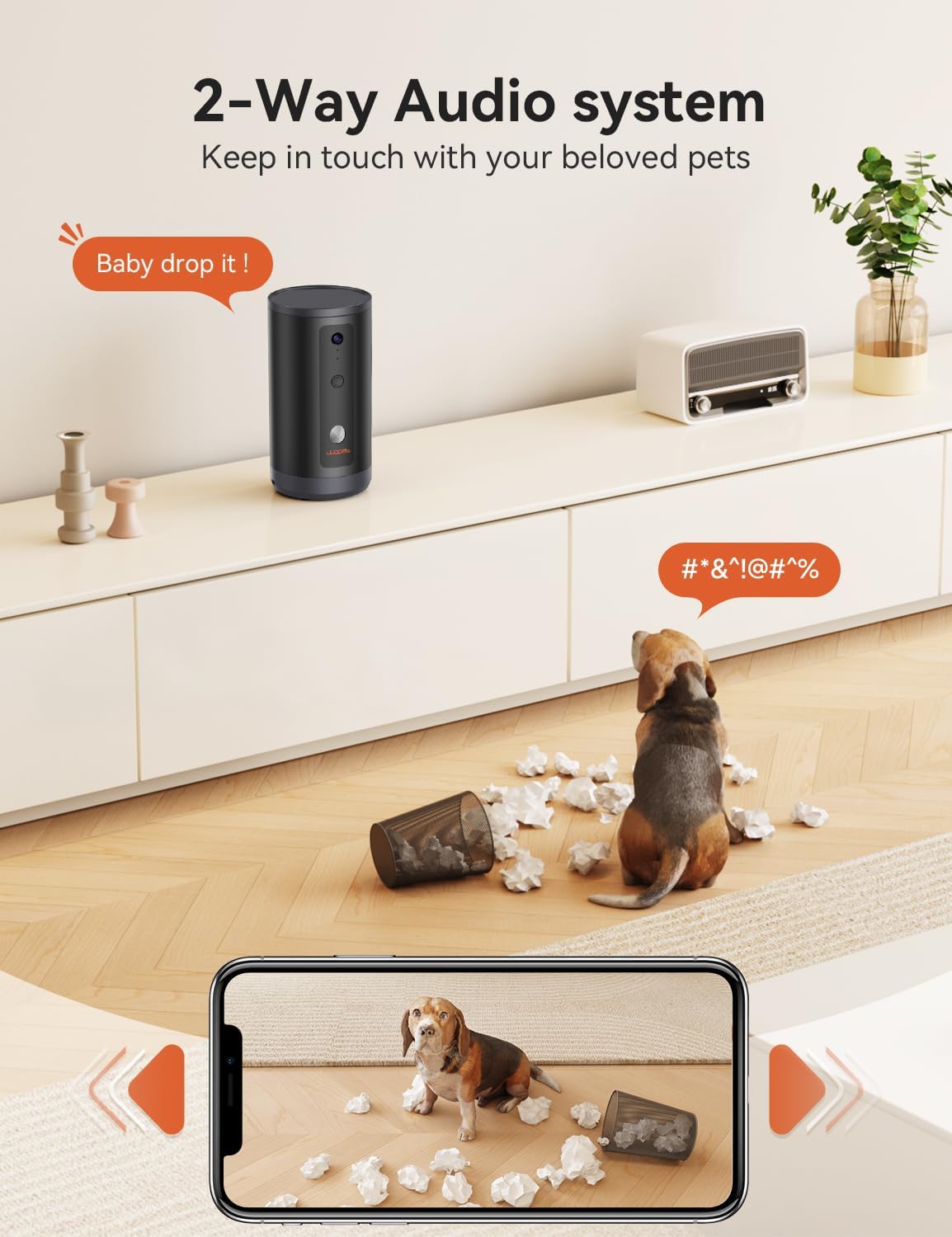 WOPET Cámara para perros de 300 con dispensador de golosinas, Nuevo 2024 Cámara WiFi 5G para mascotas para gatos y perros, 1080P HD con visión