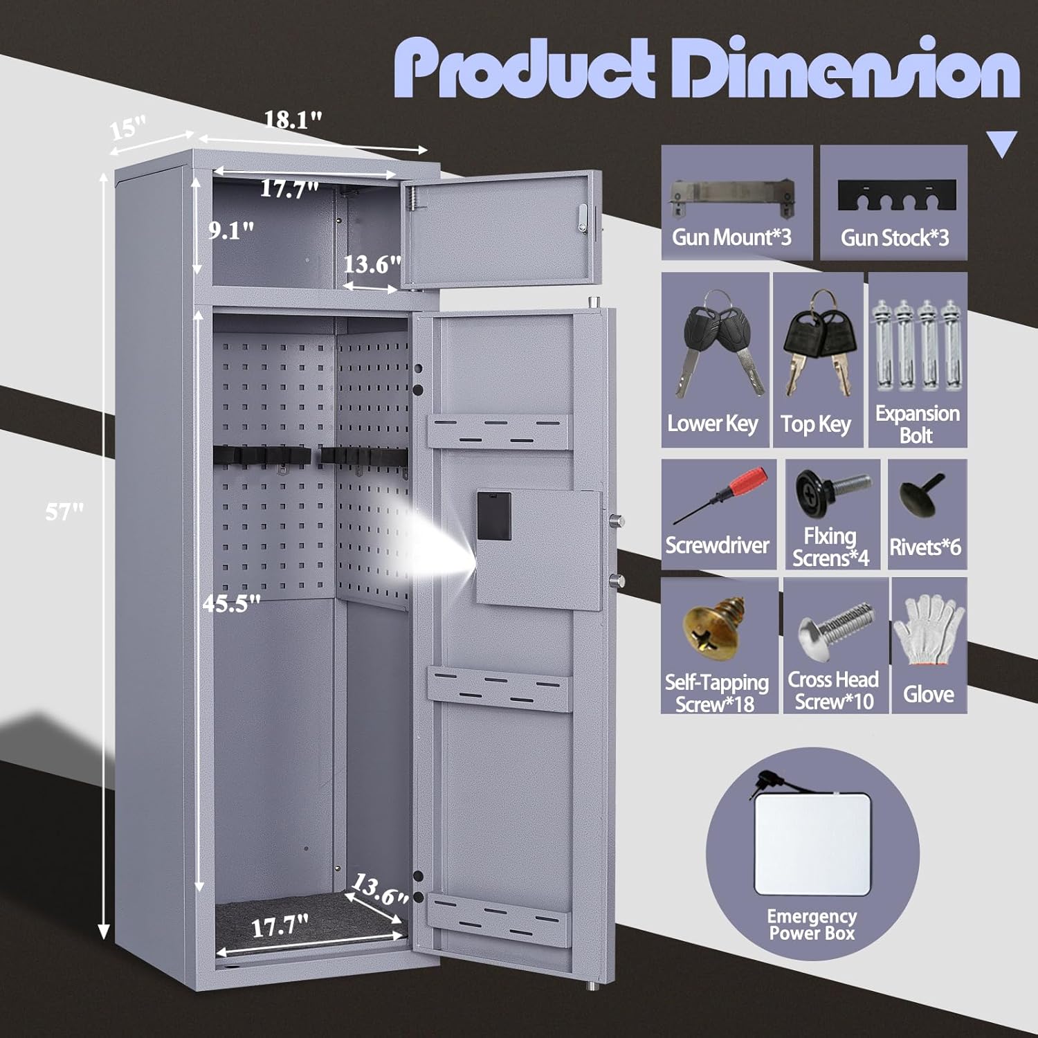 KAER Caja fuerte para armas 10-12, cajas fuertes y gabinetes, caja fuerte grande para rifle y pistolas caseras, gabinete largo para rifles y