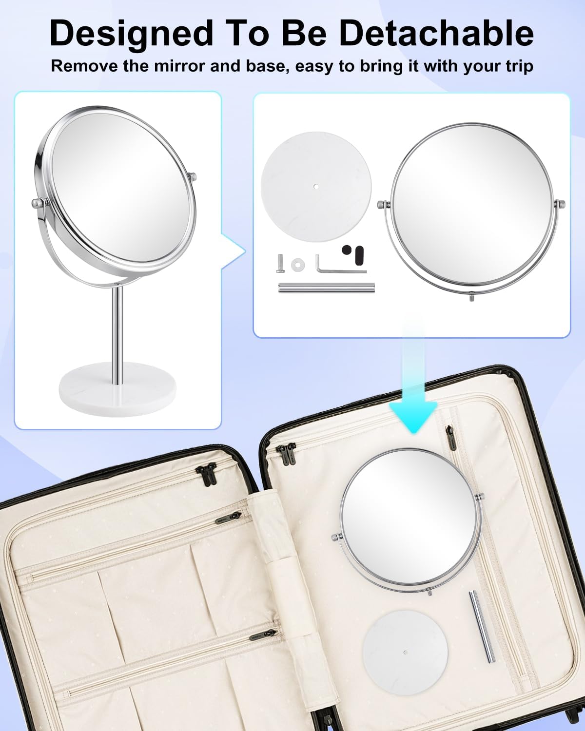 ALHAKIN 10 espejos de maquillaje con aumento, espejo de maquillaje de doble cara de 8 pulgadas para escritorio, espejo de mesa giratorio con base de