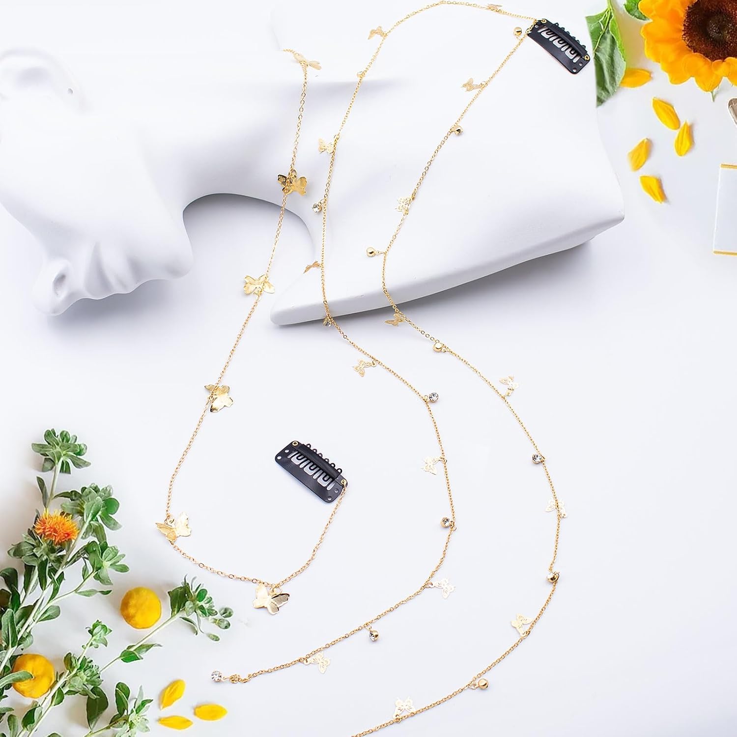 4 cadenas trenzadas de cabello de mariposas, joyas para el cabello con diamantes de imitación, pinzas para el cabello de mariposas, accesorios para