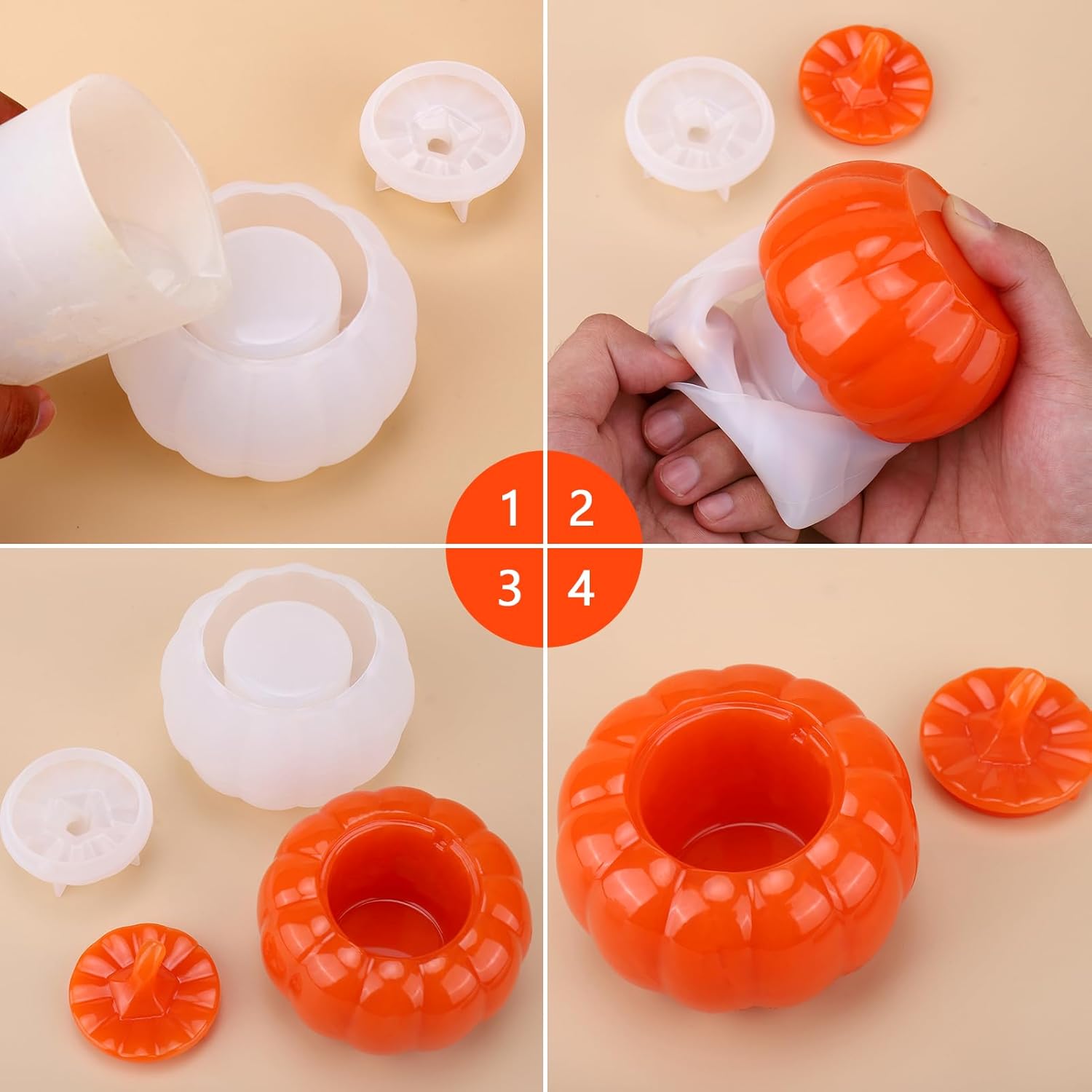 Juome Moldes de resina para tarros de calabaza, tarros de Halloween, otoño, moldes de silicona con tapa para fundición de resina epoxi para caja de