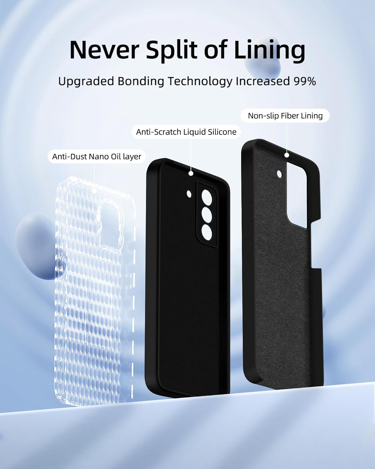 Dssairo Funda 3 en 1 para Samsung Galaxy S22 Plus, con protección completa de la cámara, silicona líquida delgada a prueba de golpes funda