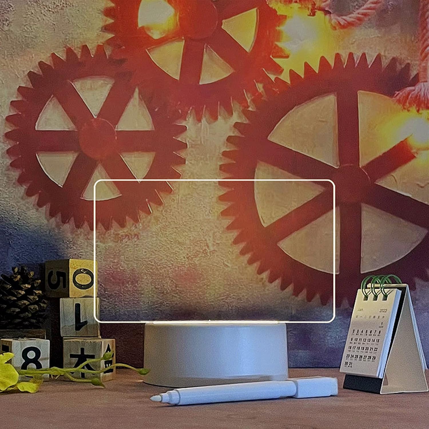 goq Tablero de notas creativo, luz nocturna LED, tablero de mensajes regrabable con bolígrafo, lámpara de noche USB decoración (vertical)