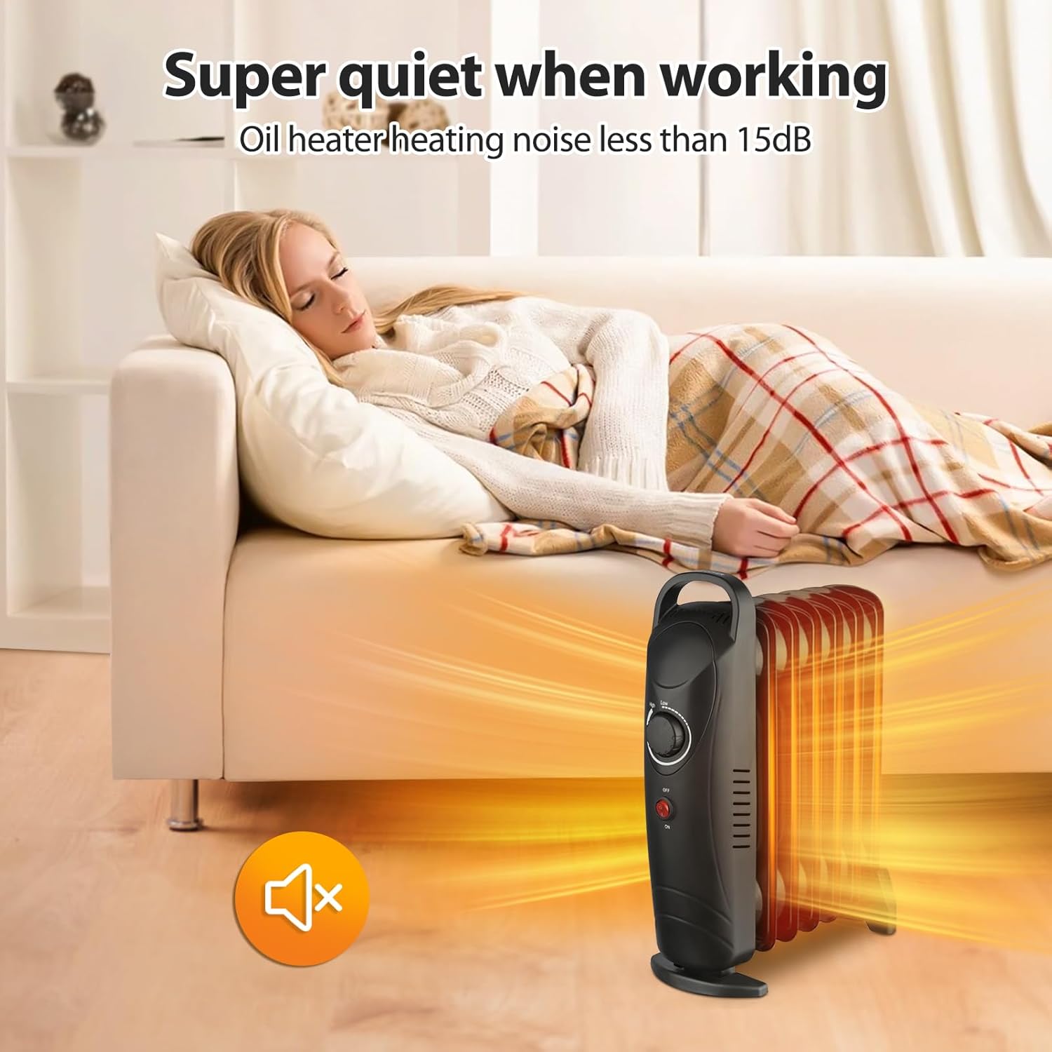 LifePlus Calentador lleno de aceite, calentador de espacio radiante portátil de 700 W con termostato ajustable, calentador eléctrico pequeño
