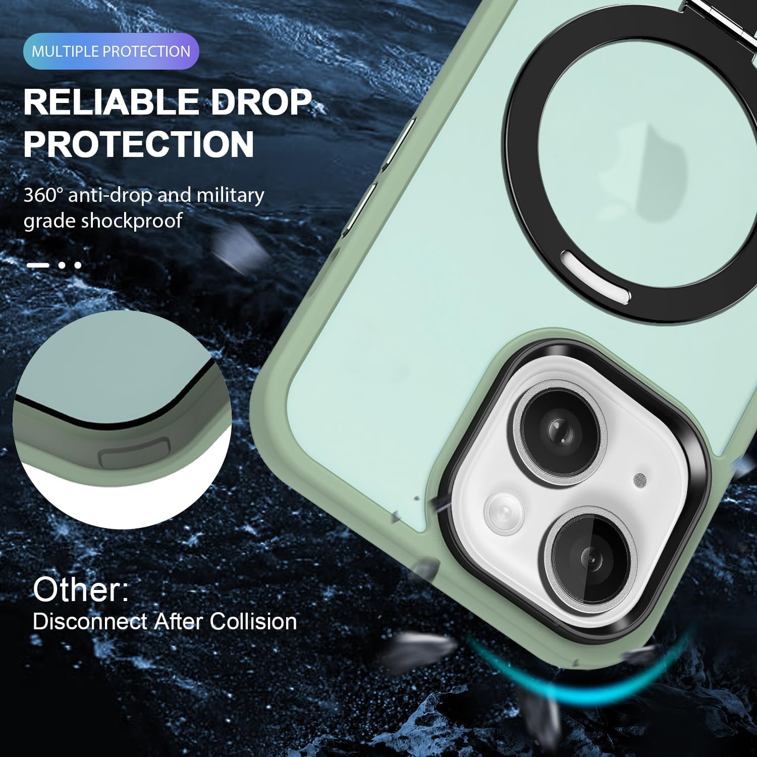 Anillo magnético diseñado para iPhone 15 Plus 2023, compatible con MagSafe con soporte y soporte de anillo, funda de grado militar a prueba de