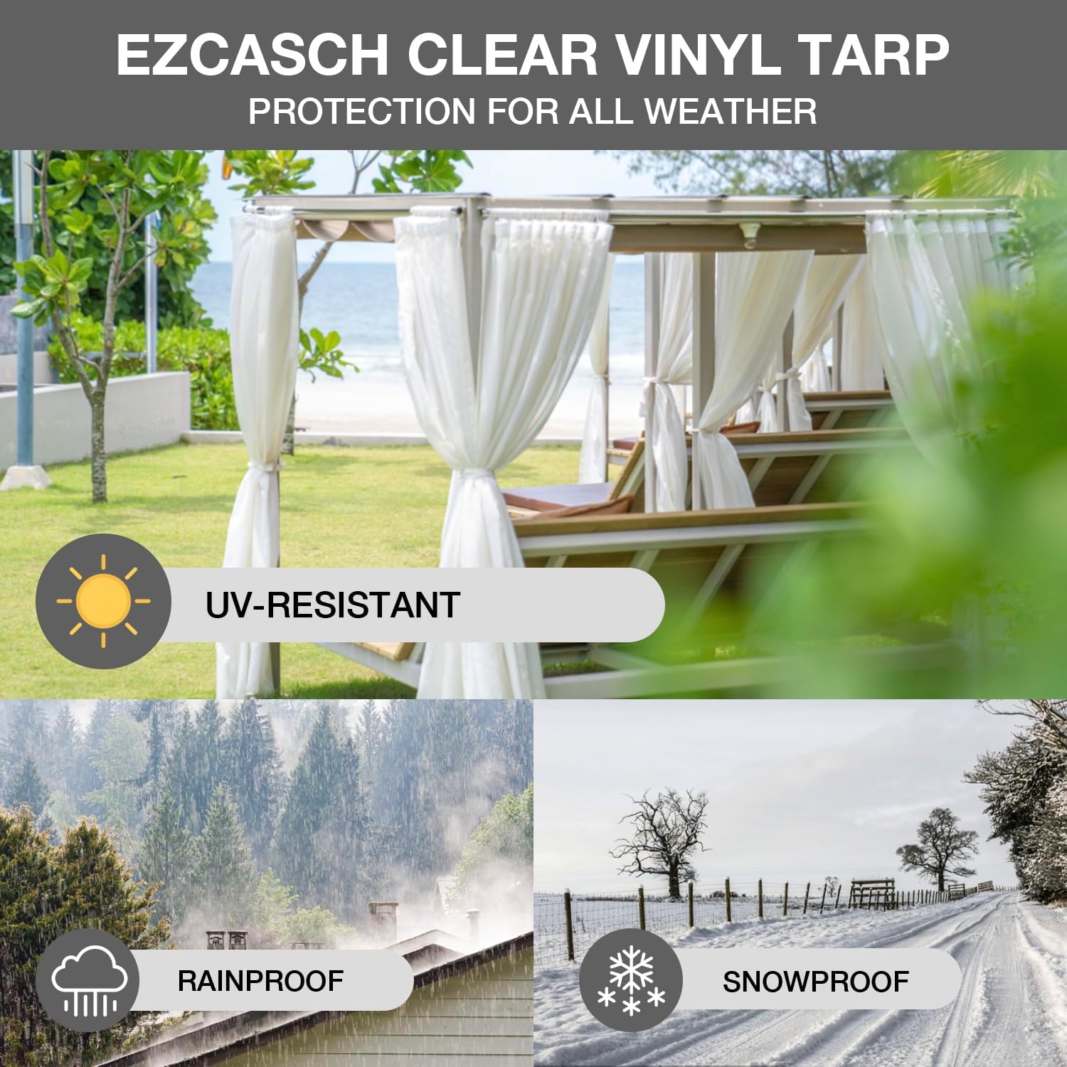Cortina de vinilo personalizada para exteriores, cortina de panel transparente de 20 onzas, cortina impermeable y resistente a los rayos UV para