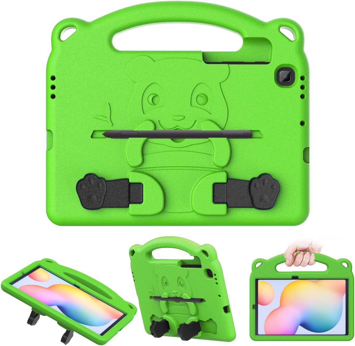 MoKo Funda compatible con Galaxy Tab S6 Lite 2020, espuma EVA resistente, funda de oso para niños con agarre de mano, soporte y soporte para