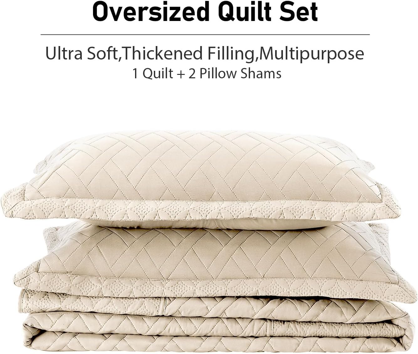 Qucover Colcha de tamaño California King, 3 piezas de acolchado ultrasónico de microfibra suave de 120 x 118 pulgadas, colcha King extragrande de