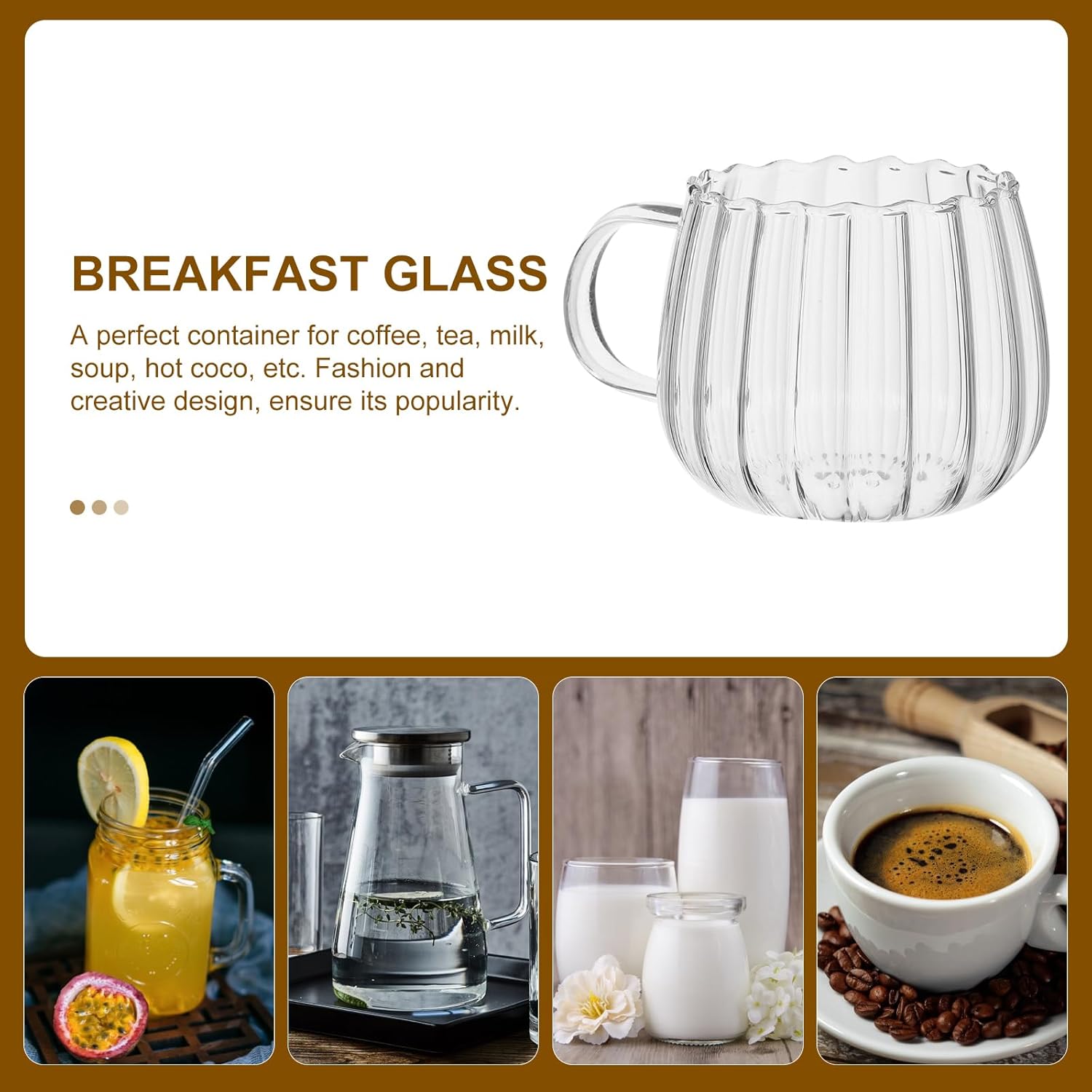 DOITOOL Tazas de calabaza de cristal, 2 unidades, tazas de cristal transparente, taza de café de oficina, taza de té transparente, tazas de vidrio