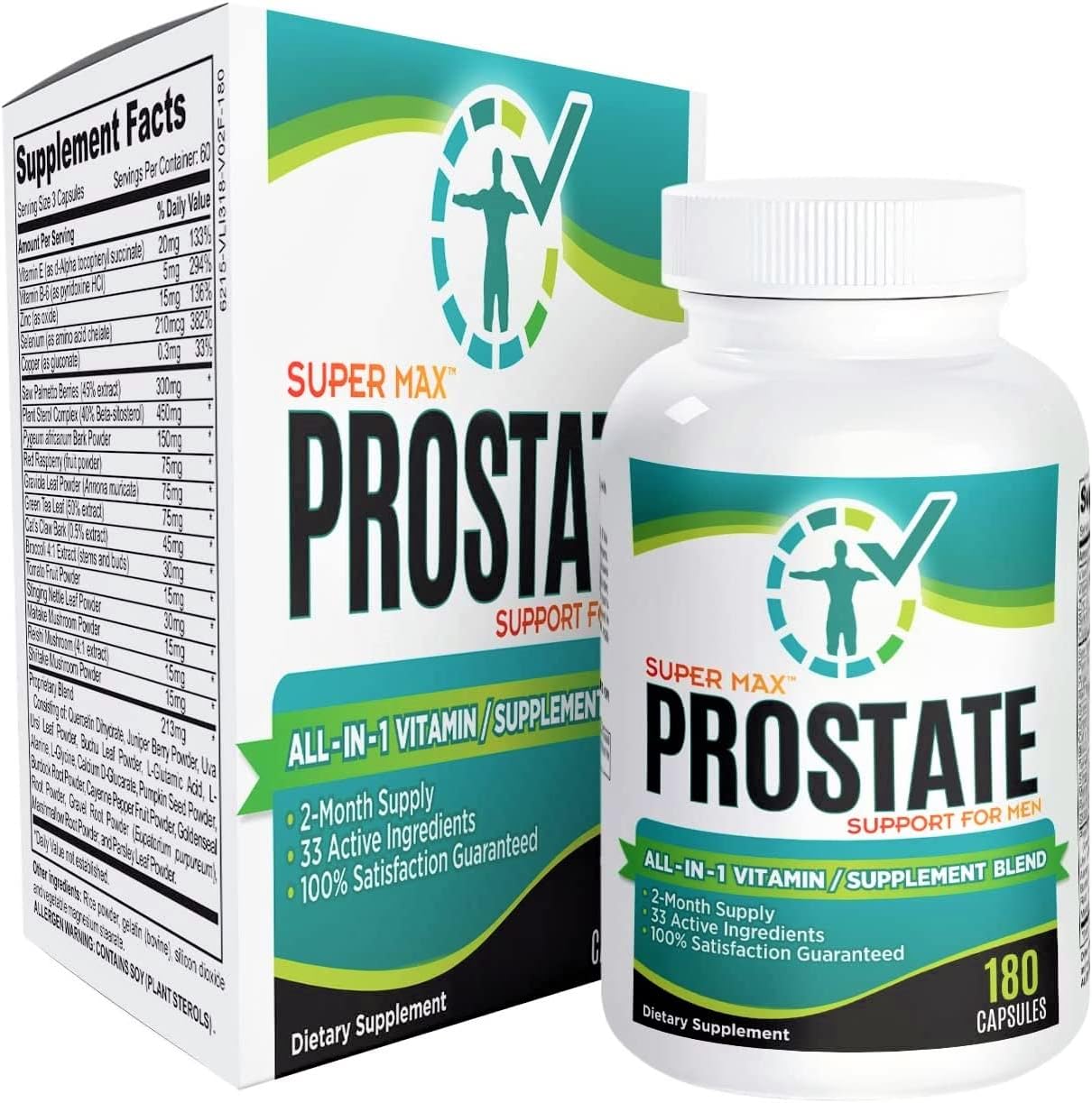 Suplemento de apoyo para la salud de la próstata de 2 meses con 33 ingredientes activos – Suplementos de próstata para hombres – Pastillas de