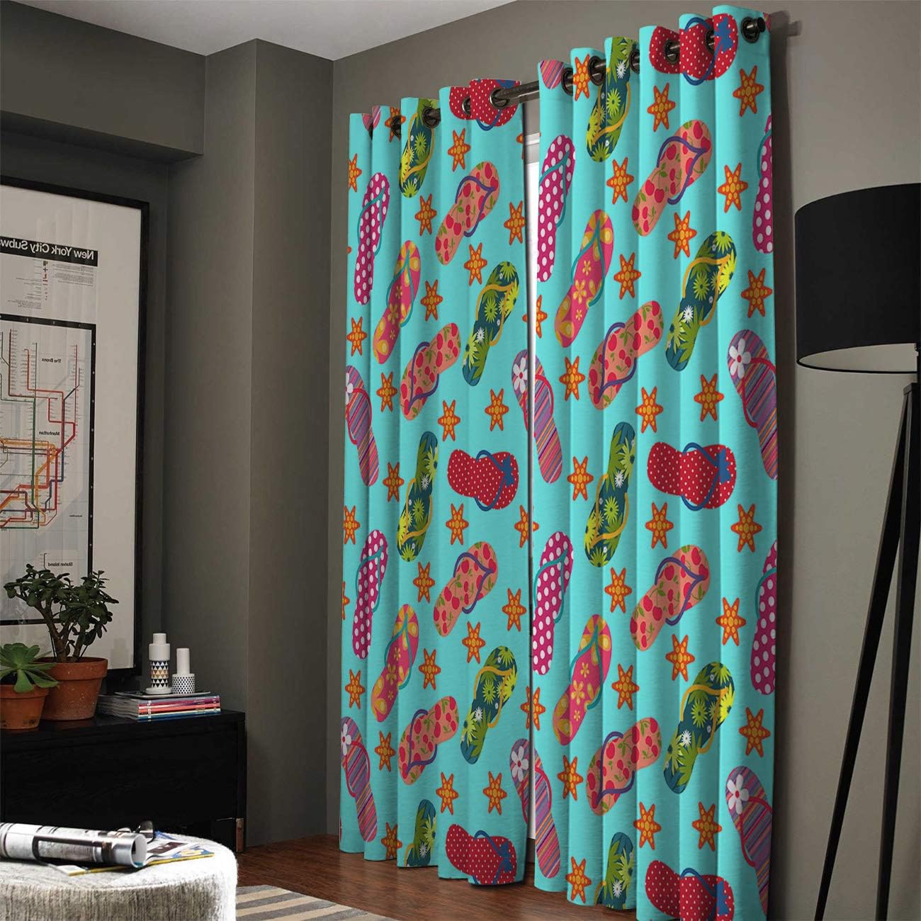 Blackout Curtains Thermal Insulated Colored Slippers Colorful Summer Clip Art Solid Pattern Metal Grommet Elegant Room Drapes Window Curtain for