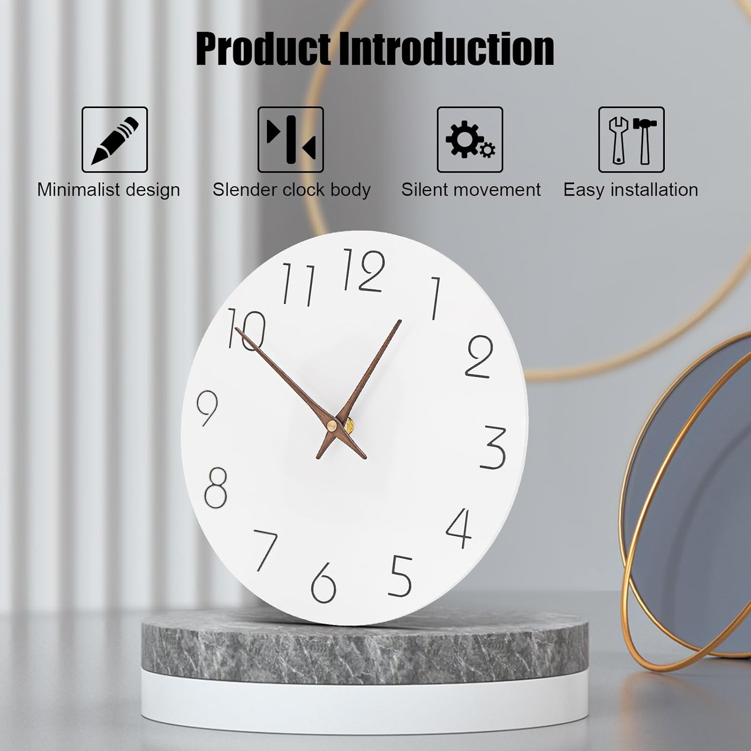 WLIEYEE Reloj de pared de madera de 10 pulgadas con movimiento de barrido sin tictac, funciona con pilas, reloj decorativo para sala de estar,
