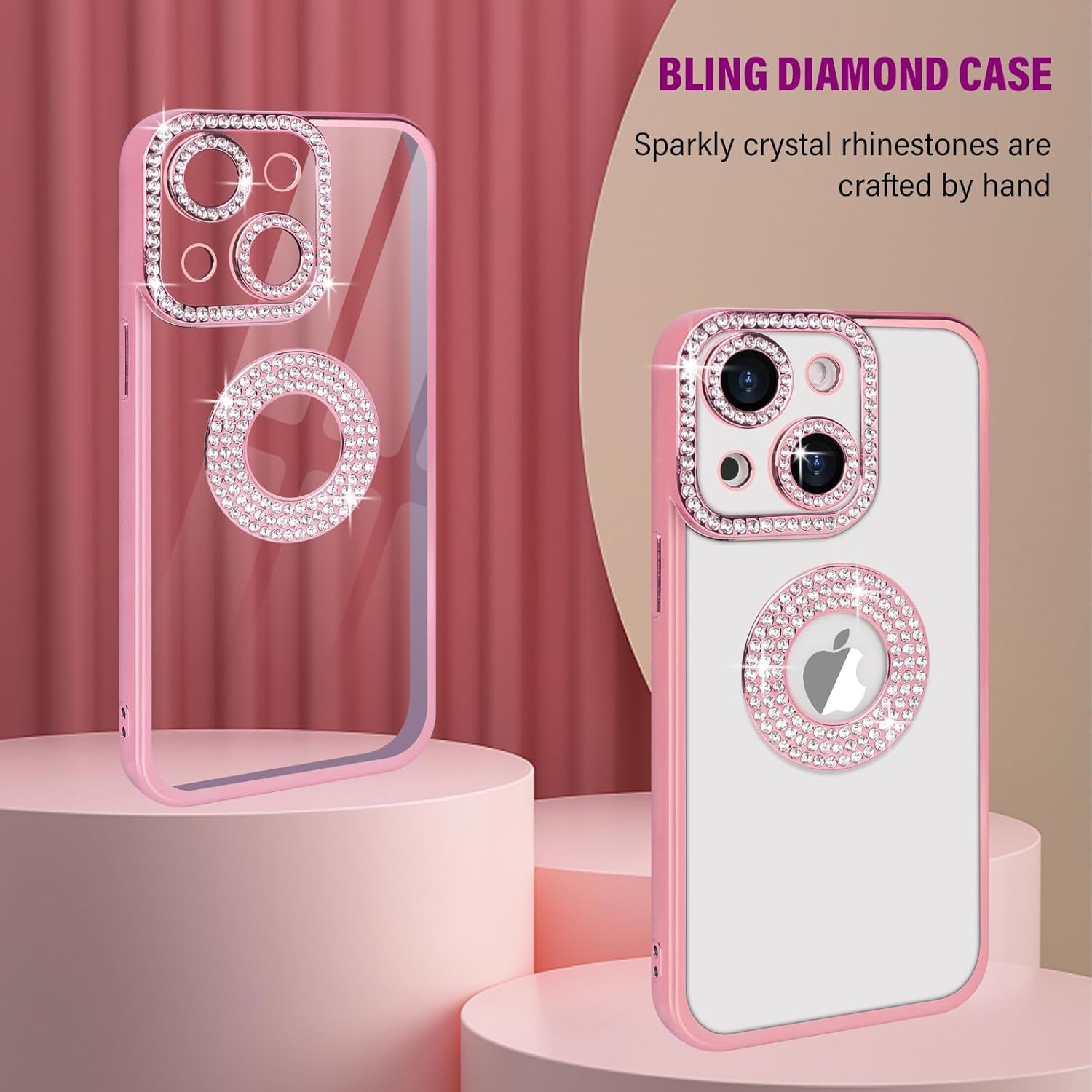 Losin Funda compatible con iPhone 15 Plus con purpurina y vista del logotipo para mujeres y niñas, bonita funda de lujo con diamantes de imitación,