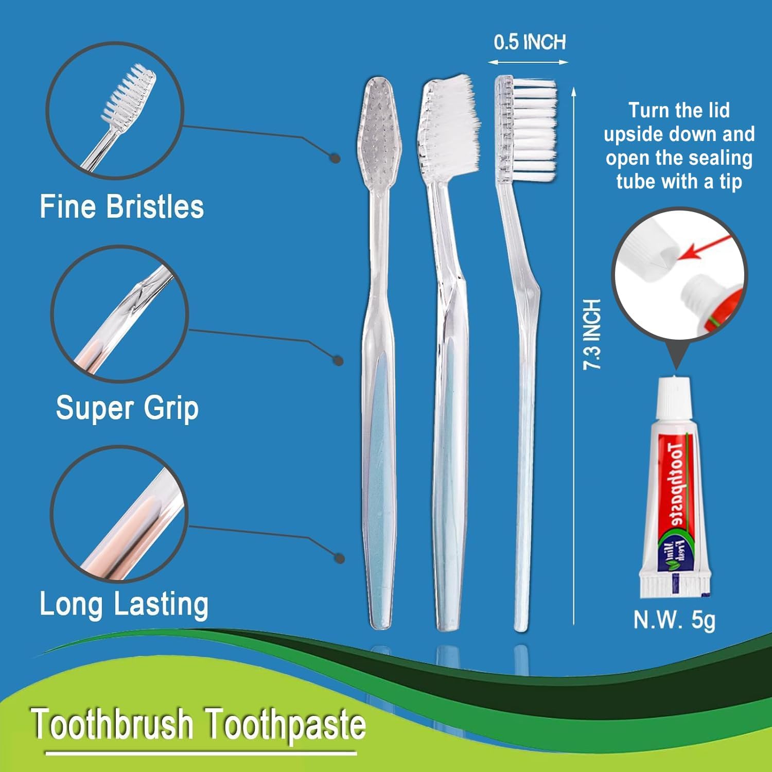 Paquete de 50 cepillos de dientes desechables con pasta de dientes, cepillos de dientes desechables envueltos individualmente, cepillos de dientes a