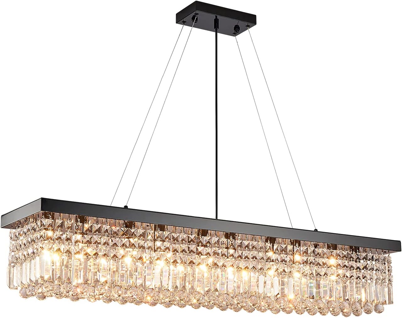 Moooni Lámpara rectangular para comedor, moderna lámpara rectangular de cristal negro para comedor, 10 luces, lámpara de araña de cristal ajustable