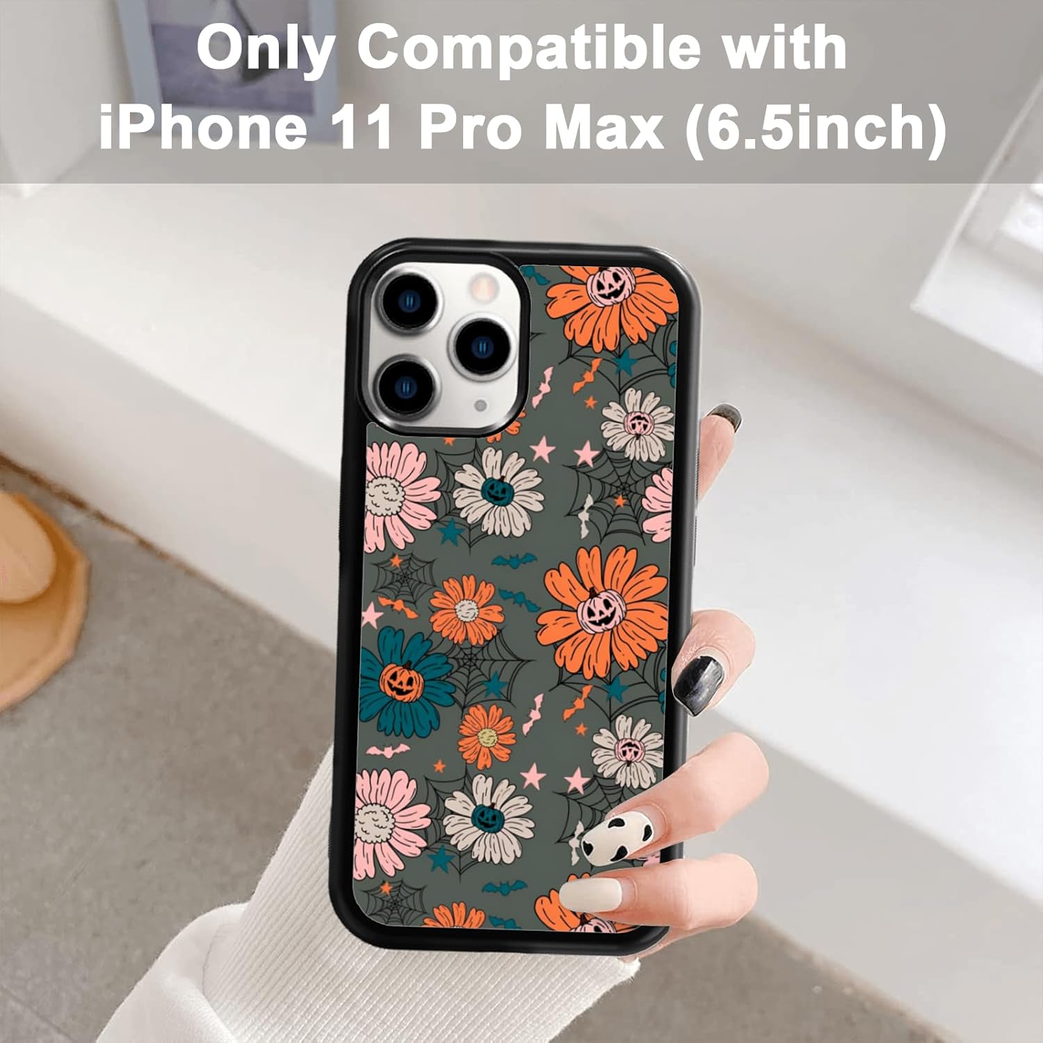 Funda para iPhone 11 Pro Max, funda protectora de poliuretano termoplástico (TPU) a prueba de golpes, diseño de cabeza de calabaza, diseño de araña,